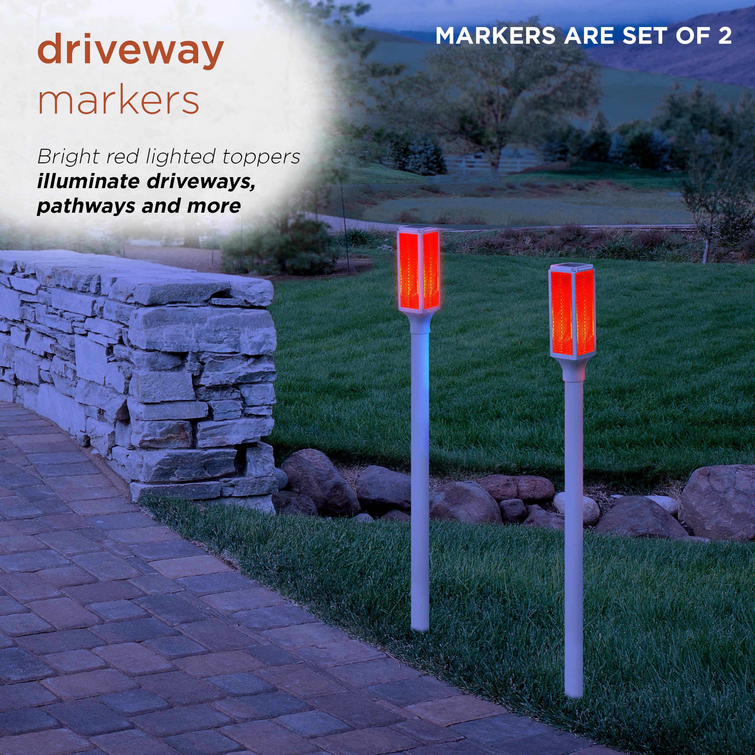 Alpine Corporation 43-Inch Solar-Powered LED Driveway Markers with Red Lights - Set of 2 for Enhanced Nighttime Visibility & Safety in Driveways, Walkways, and Gardens