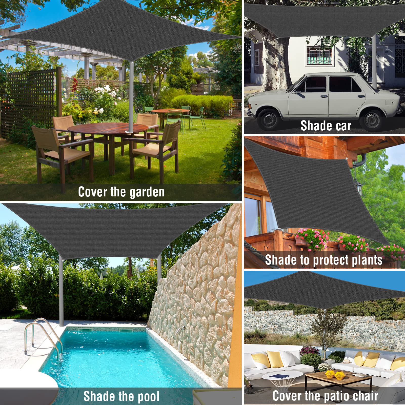 UIRWAY 6.5'x10' Rectangle Sun Shade Sail - 95% UV Block, 185GSM Heavy Duty Permeable Canopy for Patio, Garden, Pergola, Backyard, Outdoor Pools & Carport - Anthracite | Perfect for Outdoor Shade & Sun Protection