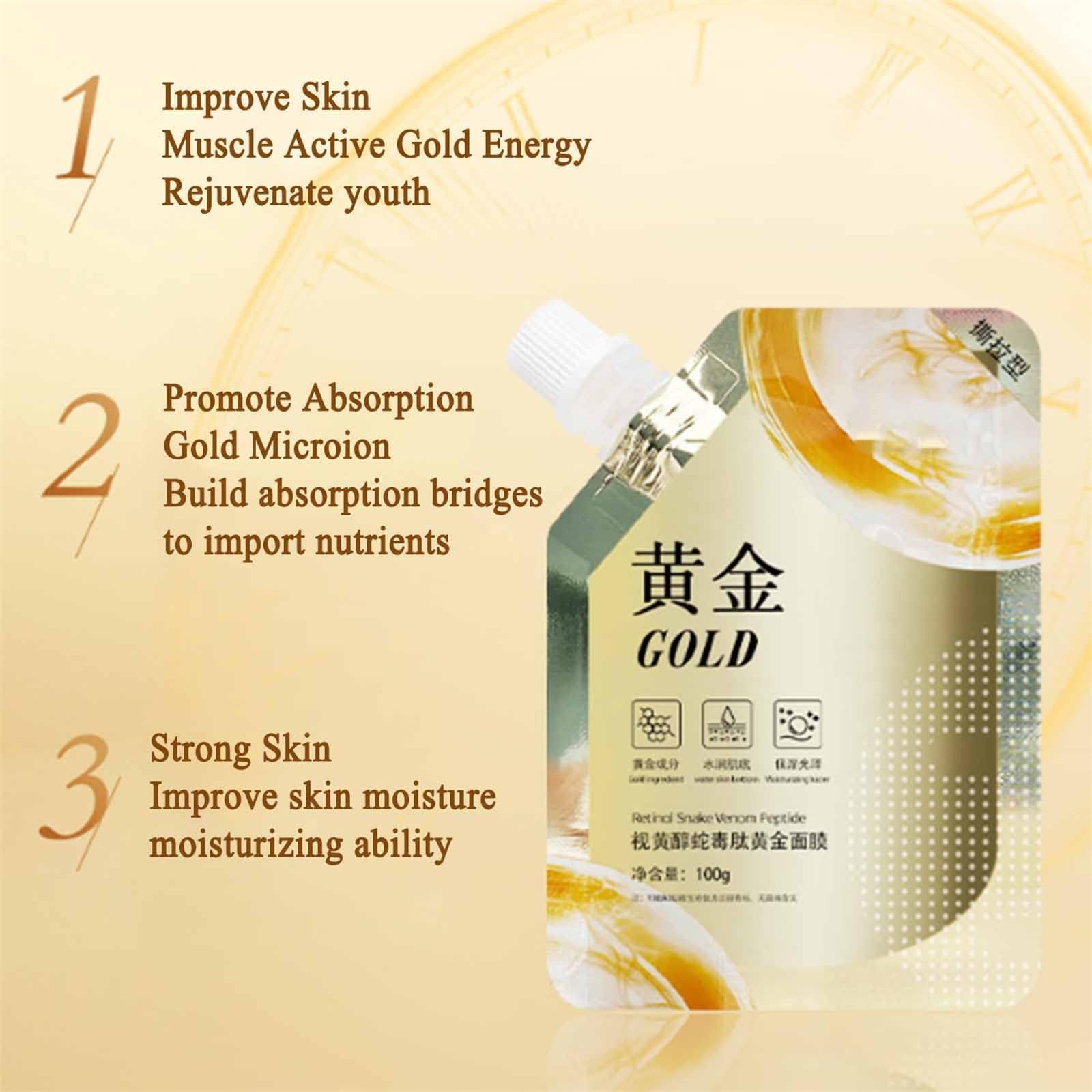 24K Gold Peel Off Face Mask with Retinol & Snake Venom - Anti-Aging, Deep Moisturizing Treatment for Glowing Skin (5 Pack) - Perfect for Spa Nights & Skincare Routines