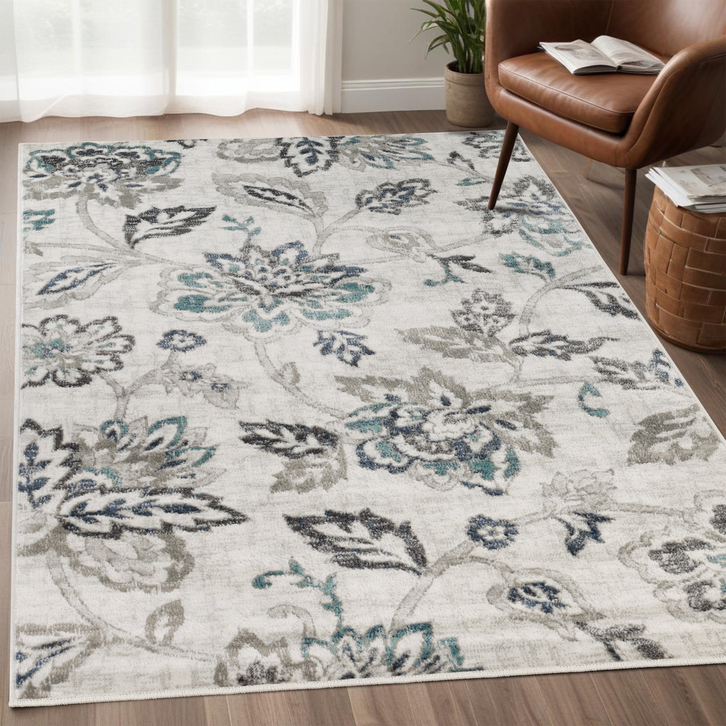 Jacobean Floral Modern Farmhouse Indoor Area Rugs & Runner Rugs - Soft Non-Slip Living Room Bedroom Decor for Cozy Home