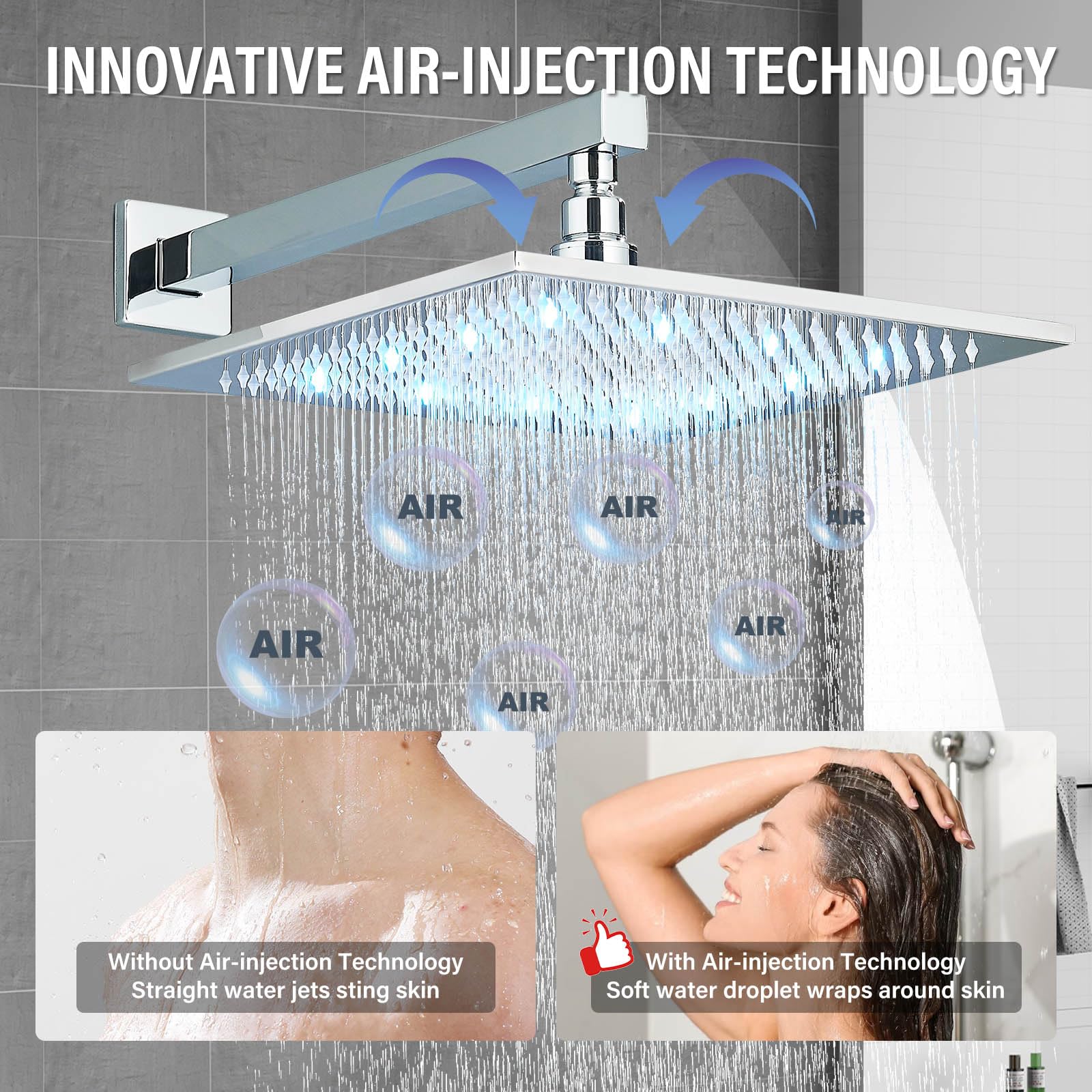 12 Inch LED Shower Head with Brass Handheld - Complete Luxury Shower System Set Including Rough-in Valve & Trim Kit - Perfect for Modern Bathrooms & Spa-Like Experience