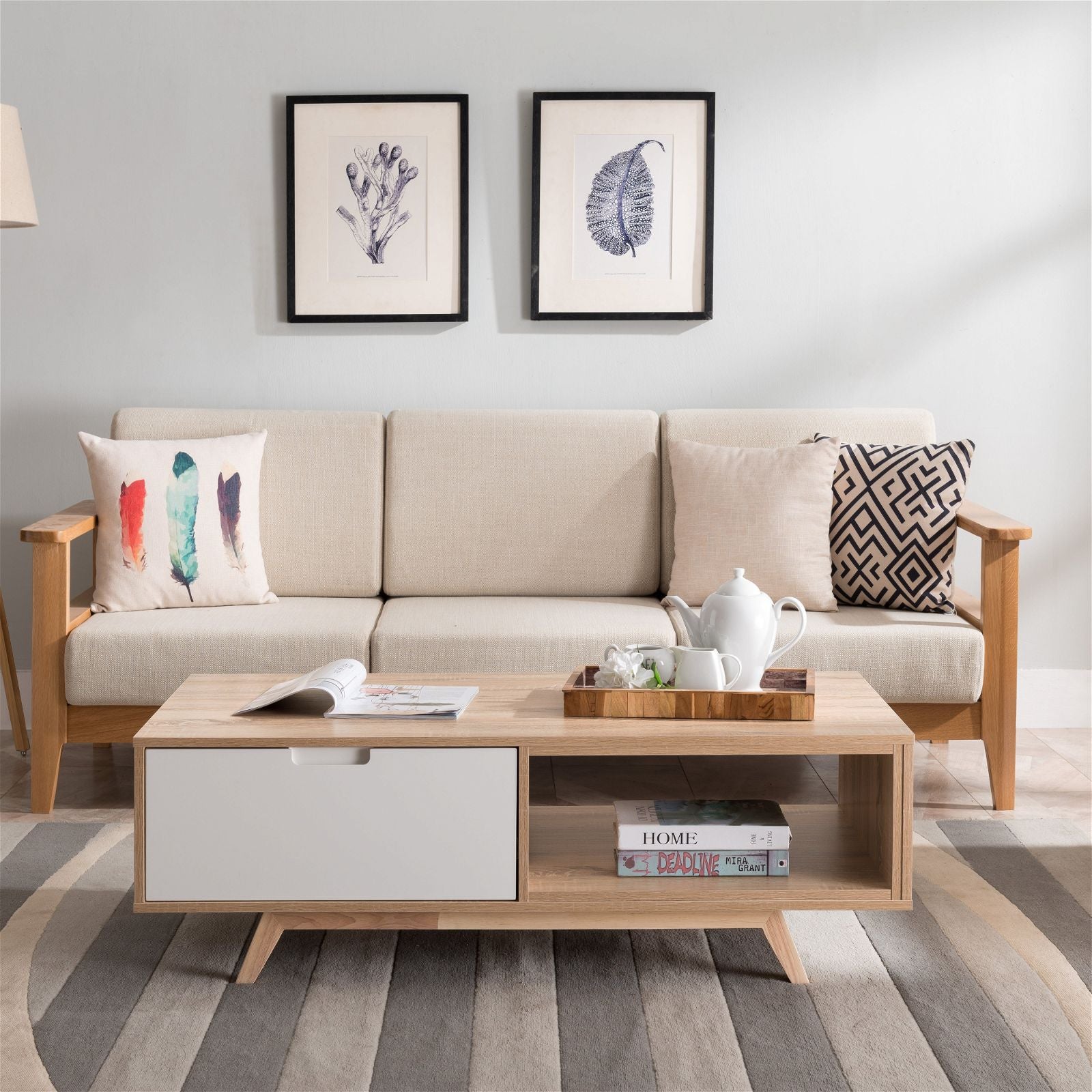 Stylish Tuscany Coffee Table 1200mm - Solid Oak Wood with White Finish by Criterion | Perfect for Living Room, Lounge & Home Decor