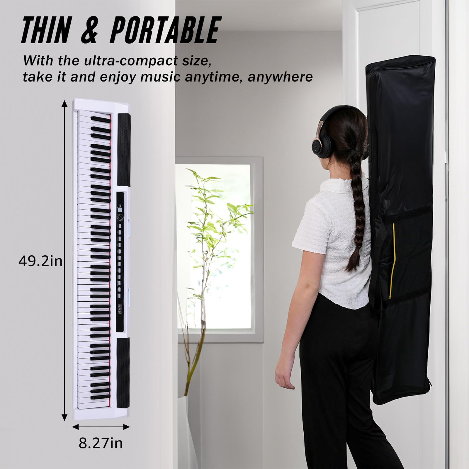 88-Key Semi-Weighted Portable Digital Piano Keyboard Set for Beginners - Compact Electric Piano with Stand, Carrying Case, Sustain Pedal & Headphones (White) - Perfect for Home Practice, Music Lessons & Live Performances