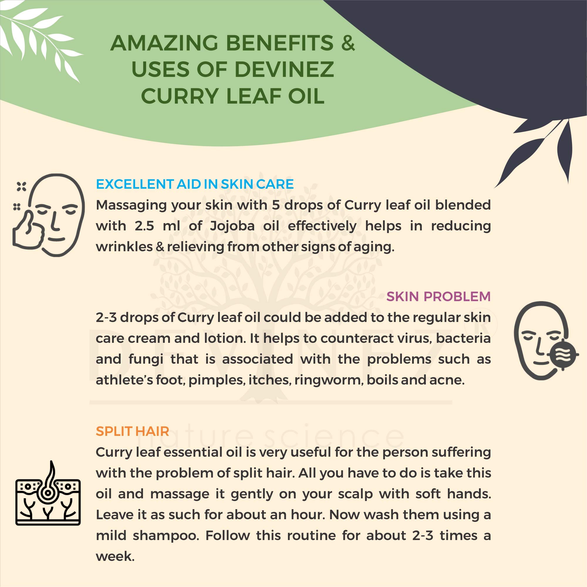 100% Pure & Natural Curry Leaf Essential Oil (Kadi Patta) - 10ml Undiluted in Glass Bottle for Acne, Skin Care, Aromatherapy, Massage & Dandruff Treatment | Perfect for DIY Beauty, Home Spa & Natural Remedies