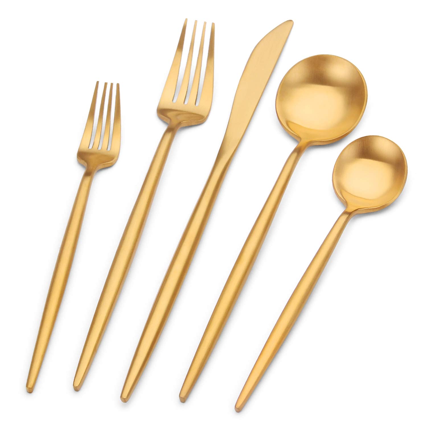 Premium Matte Gold Silverware Set - 20-Piece Stainless Steel Flatware Cutlery Set for 4 (Spoons & Forks) - Elegant Satin Finish, Dishwasher Safe - Perfect for Dinner Parties, Wedding Gifts & Upscale Dining