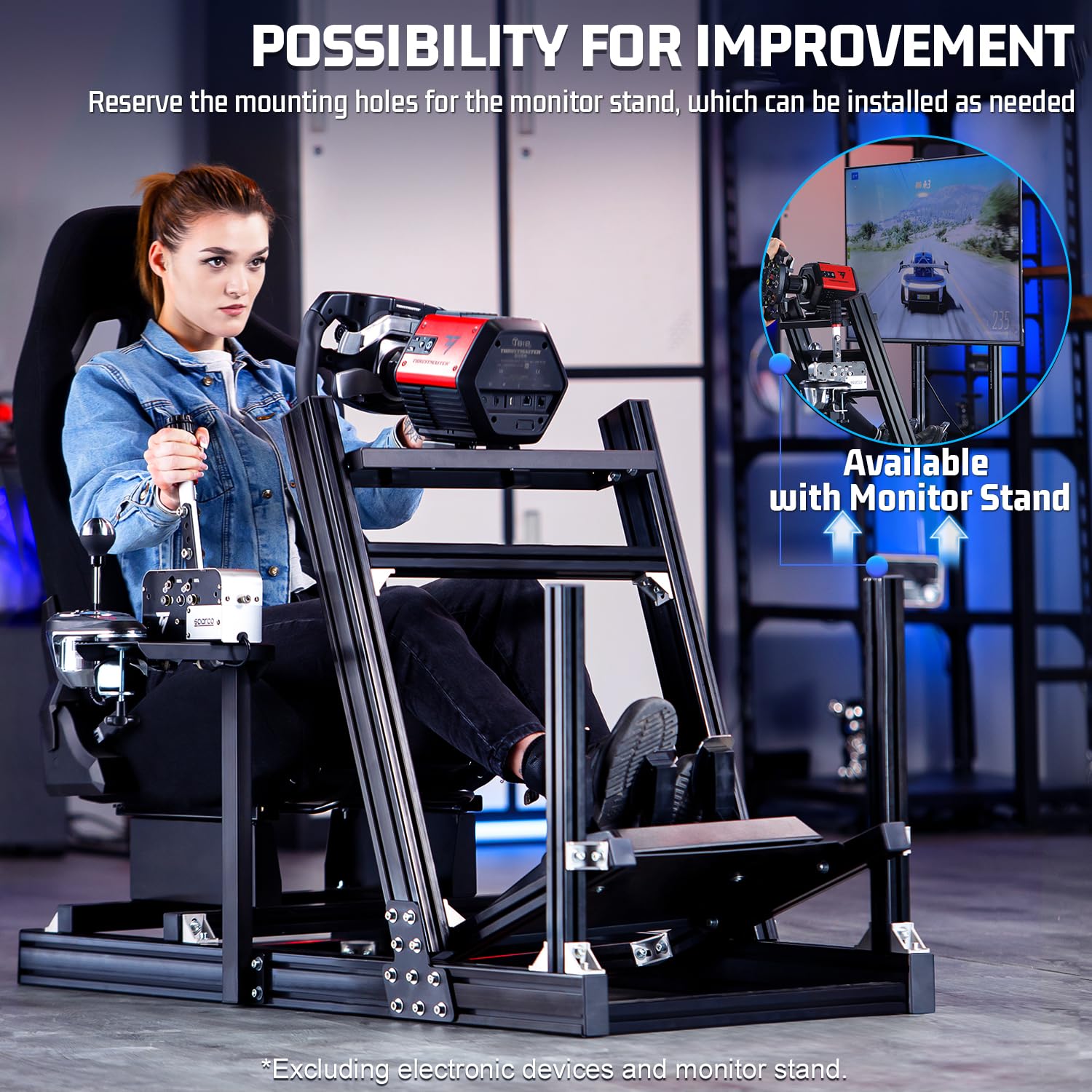 Marada Aluminum Profile Racing Simulator Cockpit with Seat - Fully Adjustable Frame for Thrustmaster, Fanatec, Moza & Logitech G29/GPro (8040 Series) | Perfect for Home Gaming, Esports Training & Professional Simulation | Steering Wheel/Pedals/Handbrake Not Included