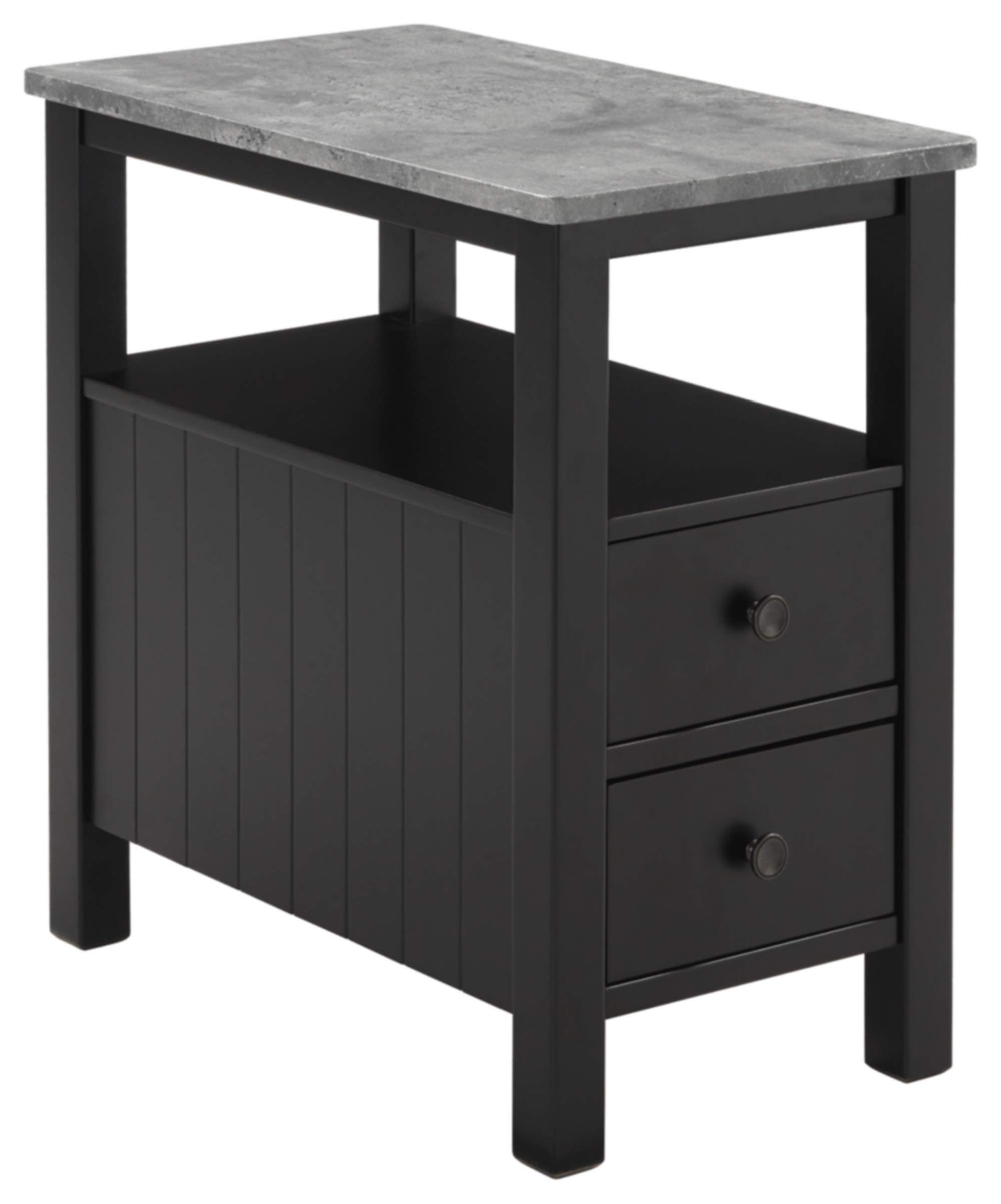 Signature Design by Ashley Ezmonei Modern Faux Marble End Table with 2 Drawers - Black Nightstand for Bedroom, Living Room & Office Furniture