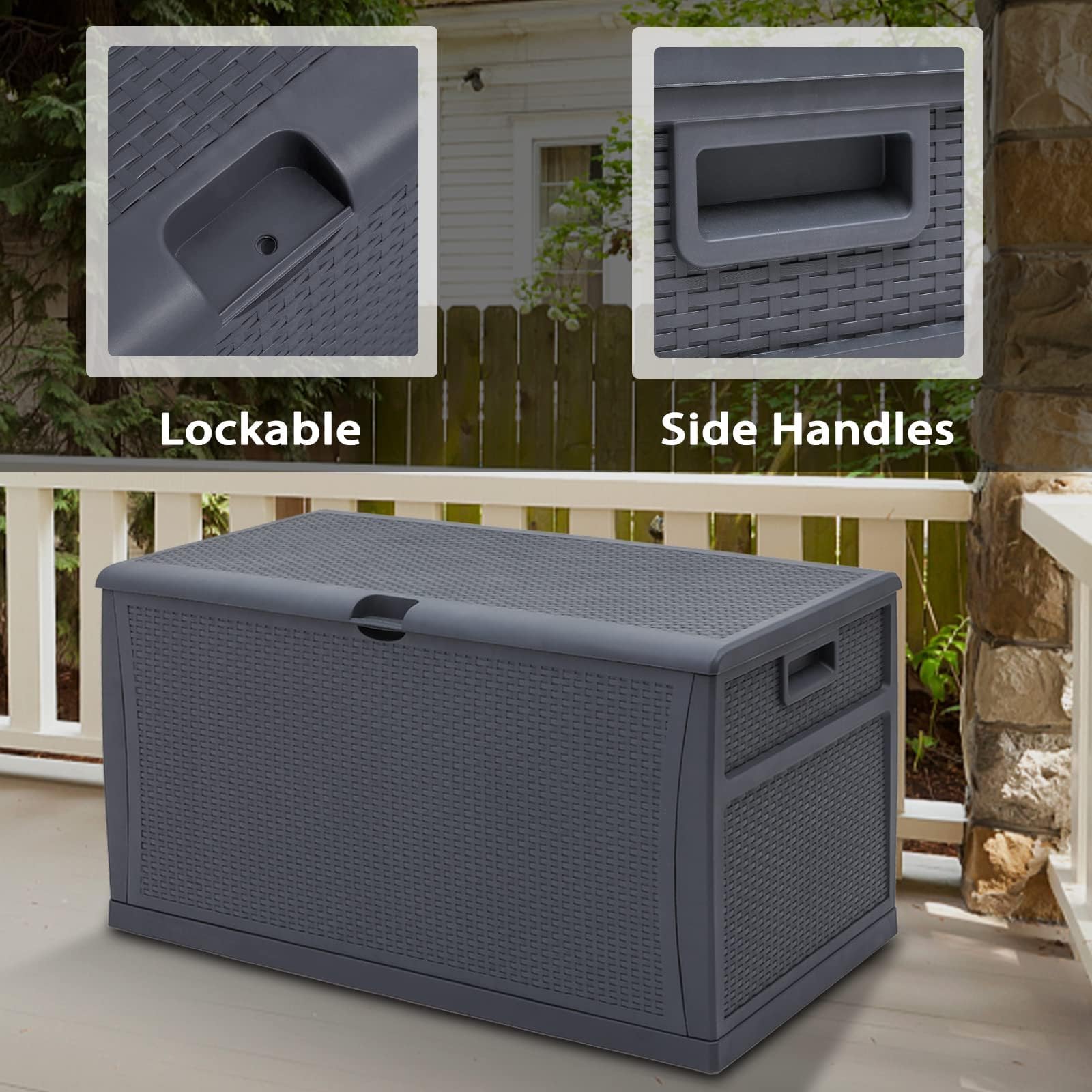 **Crownland 120 Gallon Outdoor Storage Deck Box - Weatherproof Resin Container for Patio, Garden & Deck - All-Weather Furniture Storage (Grey) - Perfect for Storing Cushions, Pool Toys & Outdoor Gear**