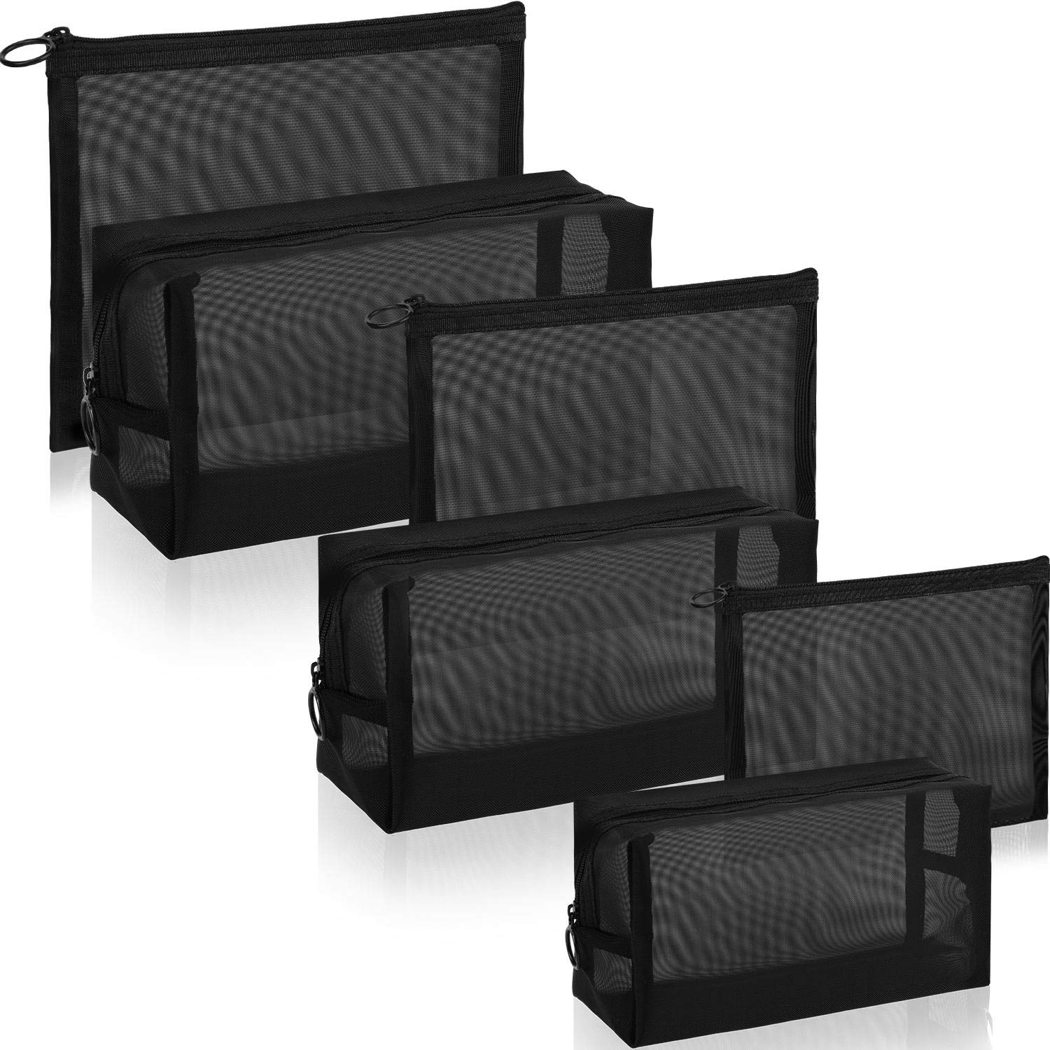 6-Piece Mesh Makeup Bags Set - Breathable Cosmetic Organizer with Zipper for Travel, Home & Office - Portable Toiletry Pouches for Makeup Brushes, Jewelry & Essentials (Black) - Perfect for Gym, Vacation & Daily Organization