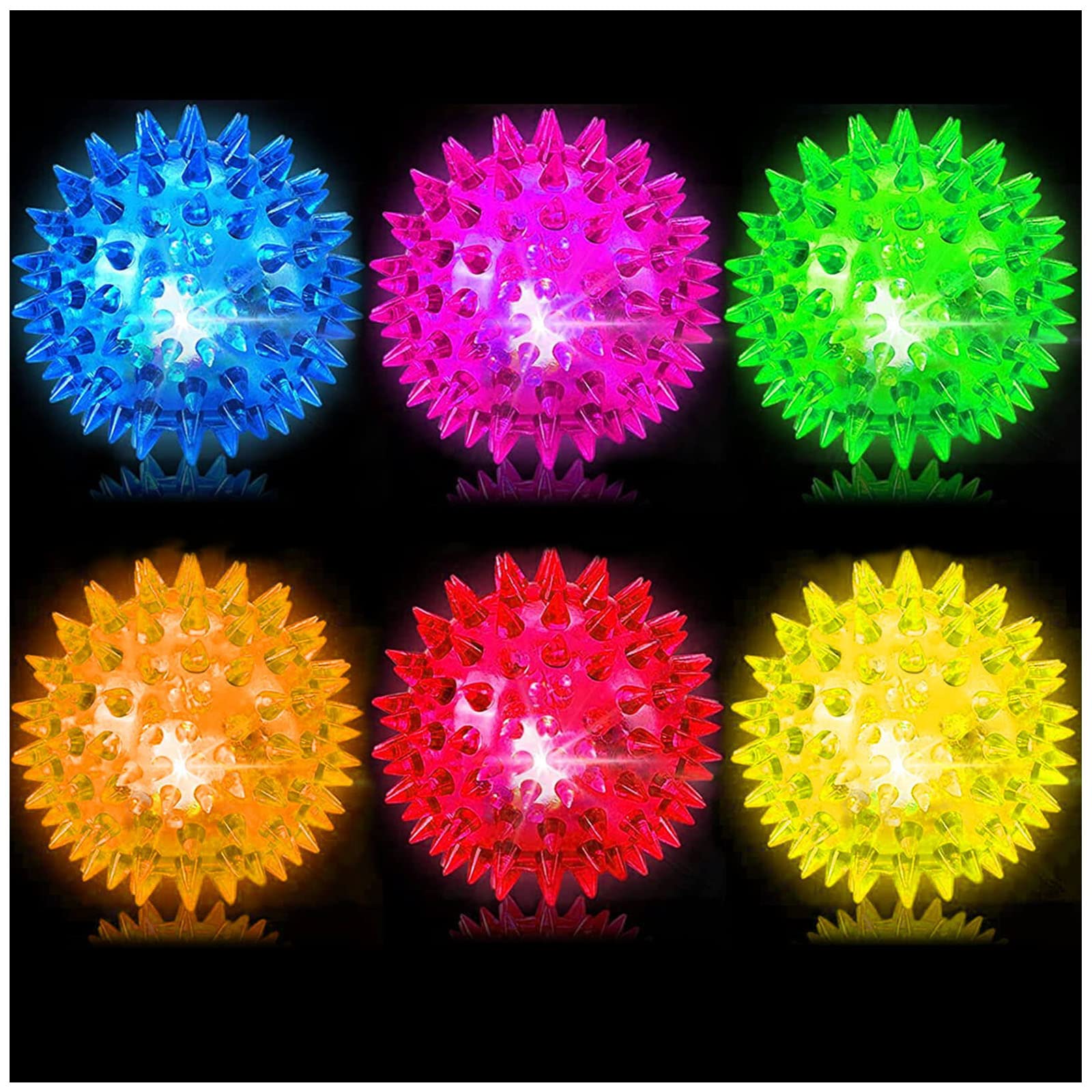 LED Flashing Spiky Sensory Balls for Kids - Bouncy Light Up Toys for Toddlers 1-3, Autism Stress Relief, Fidget Toys, Glow in The Dark Party Favors & Gifts - Perfect for Sensory Play, Birthday Parties and Calming Anxiety