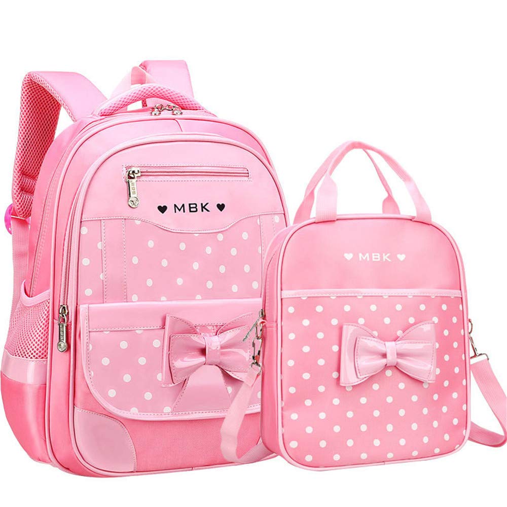 VIDOSCLA 2Pcs Kids School Backpack Set with Bowknot Wave Print - Lightweight Bookbag for Boys & Girls, Perfect for Elementary School, Travel, and Daily Use