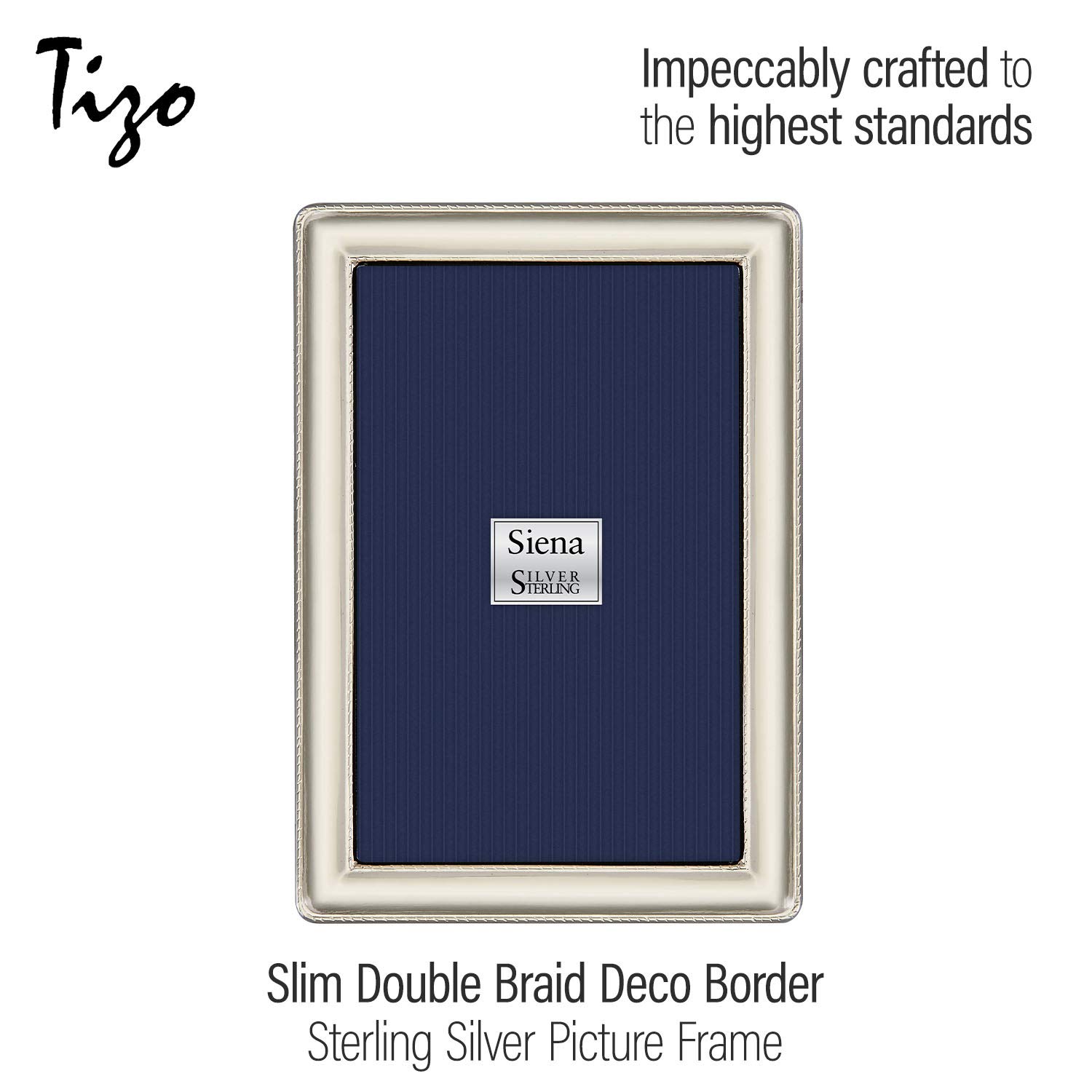Siena 5x7 Silver Double Braid Deco Picture Frame - Premium 925 Sterling Silver Photo Frame for Wall Display, Tabletop Decor, Wedding, Anniversary & Home Décor