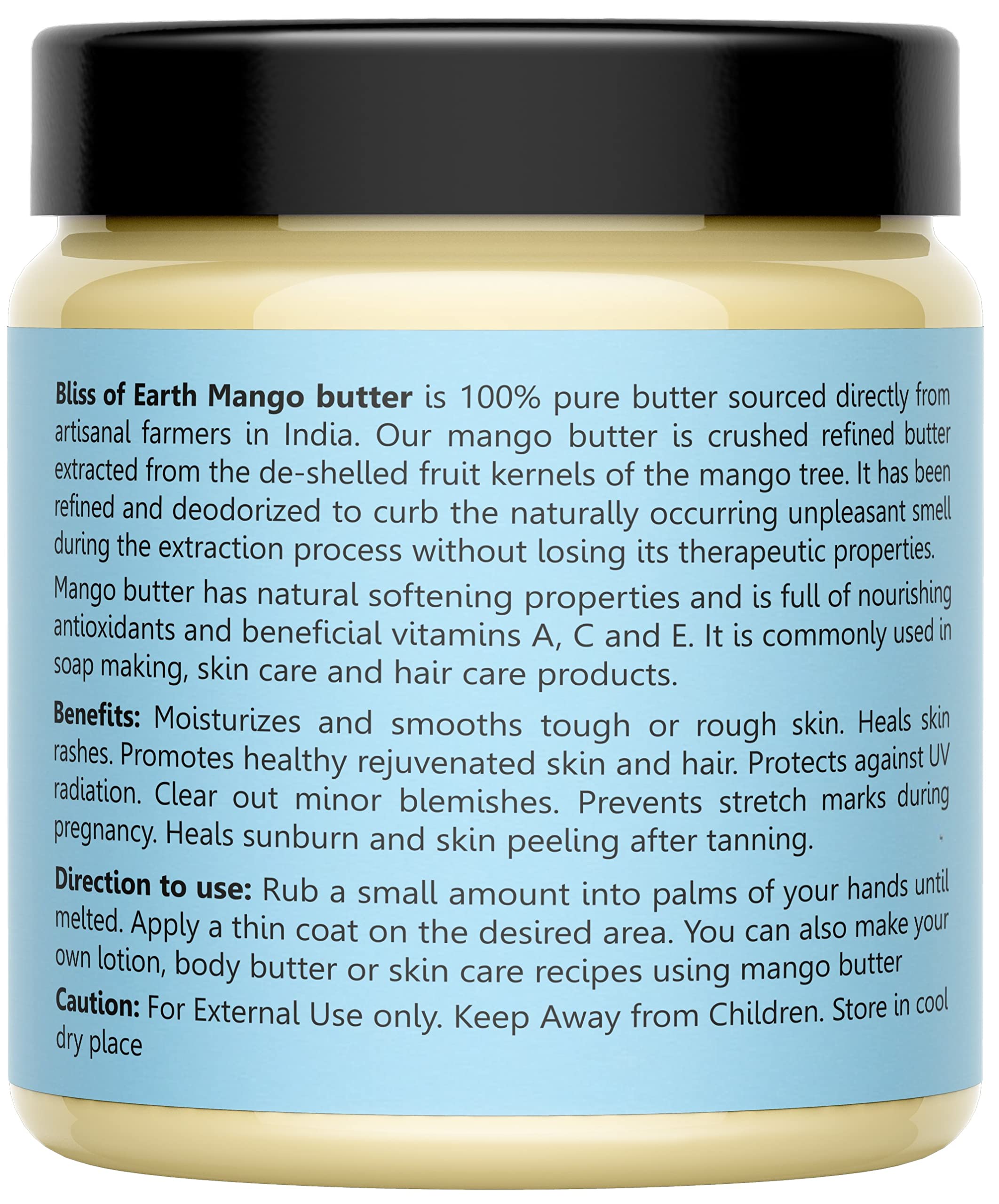Organic Deodorized Indian Mango Butter for Face, Skin & Hair Care - 200g Jar - Natural Moisturizer for DIY Beauty Products, Dry Skin Treatment & Hair Conditioning