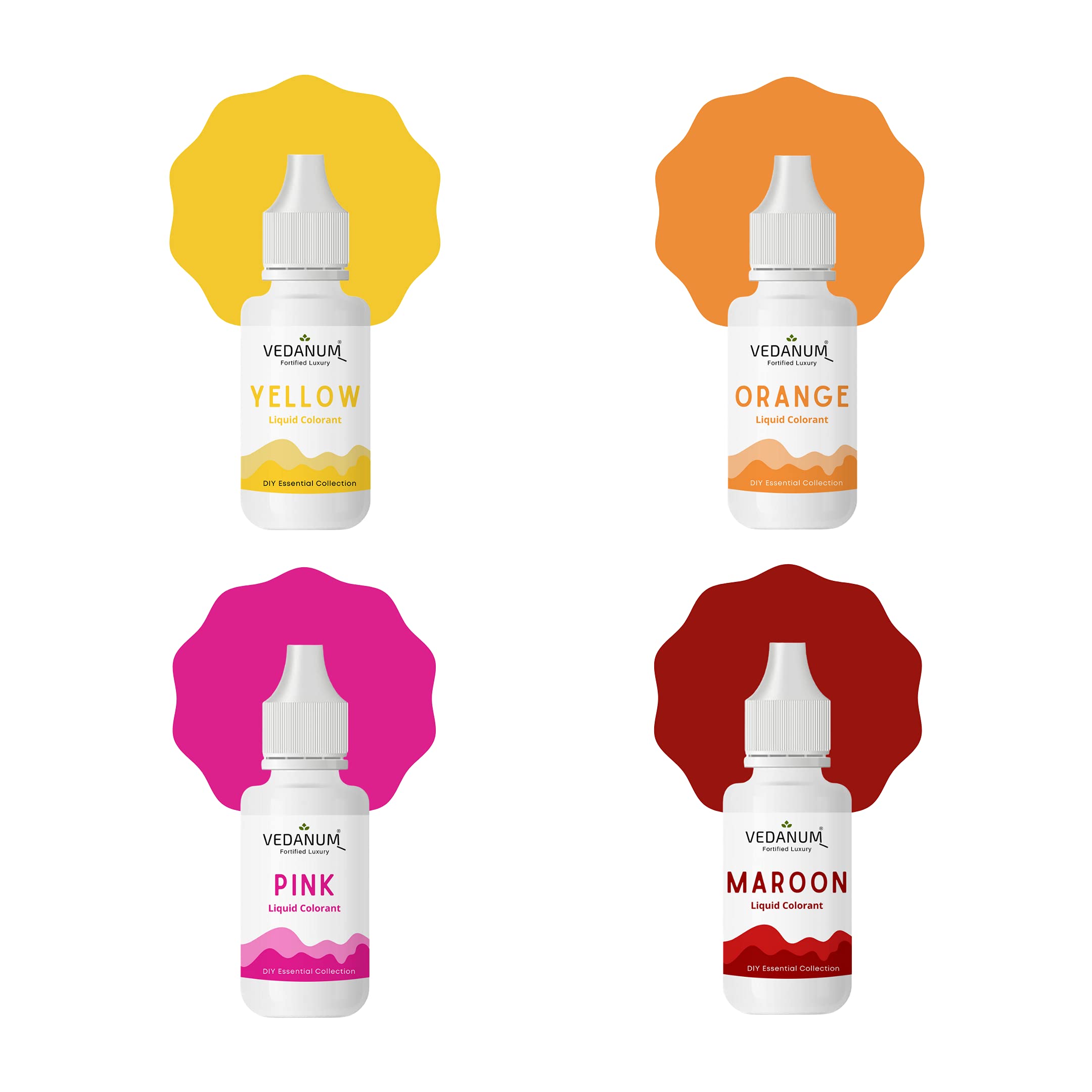 Premium DIY Liquid Colors for Soap Making - 4 Pack (15ml) - Yellow, Orange, Pink, Maroon - Perfect for Bath Bombs & Cosmetics