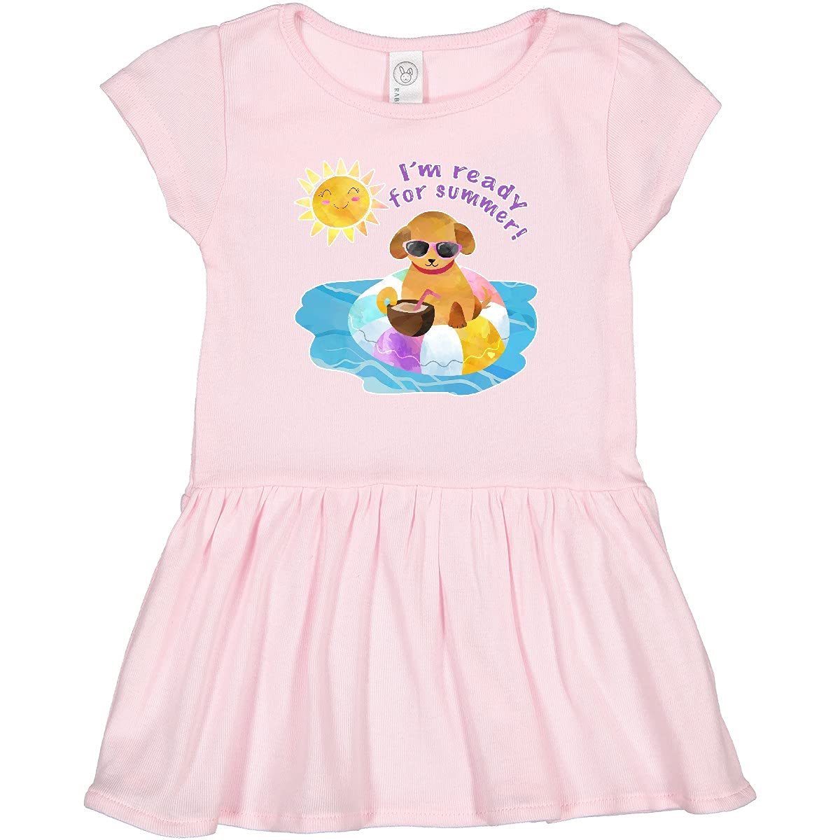 Inktastic I'm Ready for Summer Puppy in Pool with Drink Toddler Dress - Cute Summer Outfit for Girls, Beach & Pool Party Dress, Casual Playtime Wear