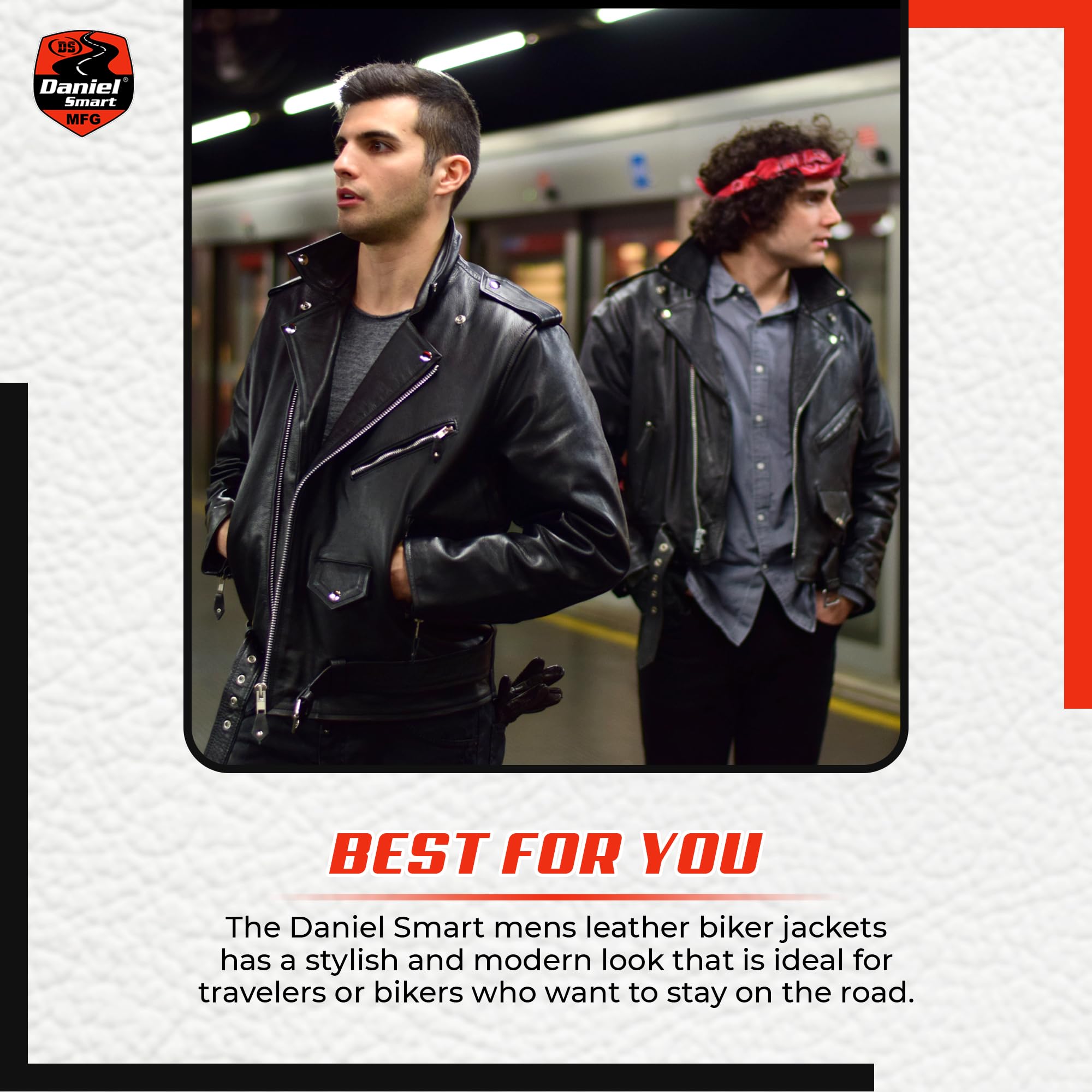 Daniel Smart Men's Motorcycle Leather Jacket - Black Biker Jacket with Conceal Carry Pocket | Durable Genuine Leather for Riding & Outdoor Adventures