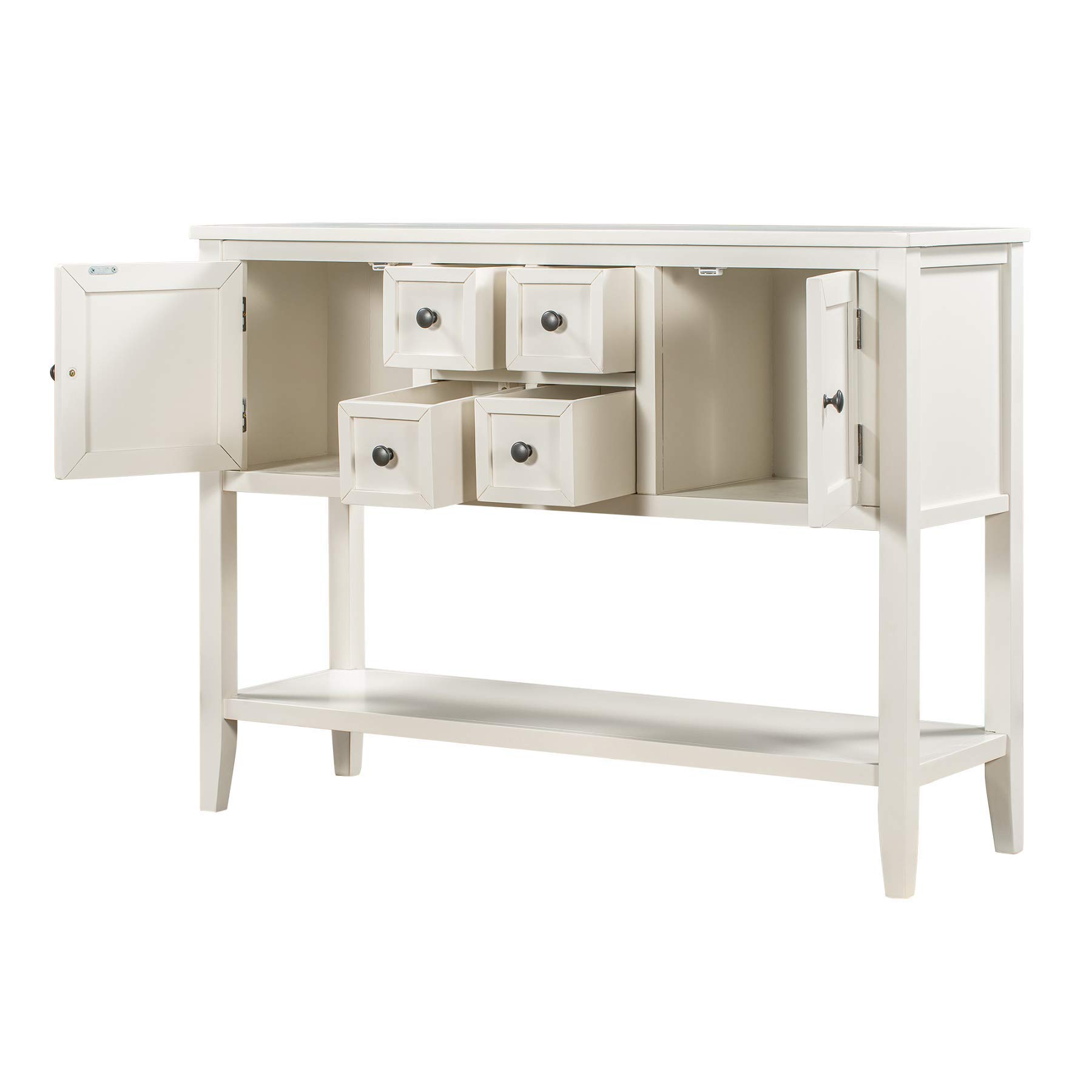 Danxee White Wood Buffet Storage Cabinet Console Table with 4 Drawers & Shelves - Kitchen, Dining Room & Living Room Furniture for Home Organization & Stylish Storage