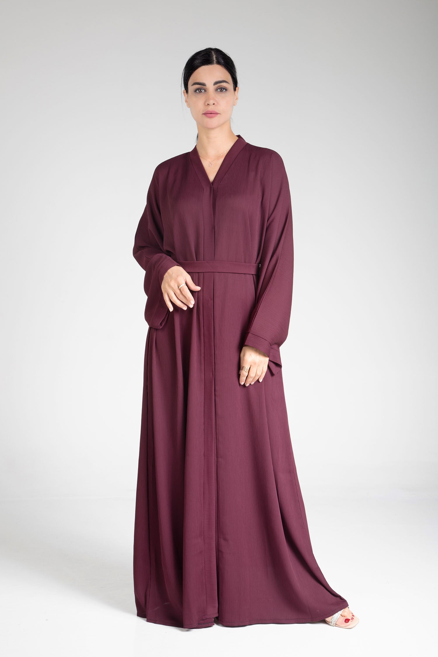Elegant Maroon Open Abaya for Women - Modest Islamic Dress for Prayer, Eid & Special Occasions