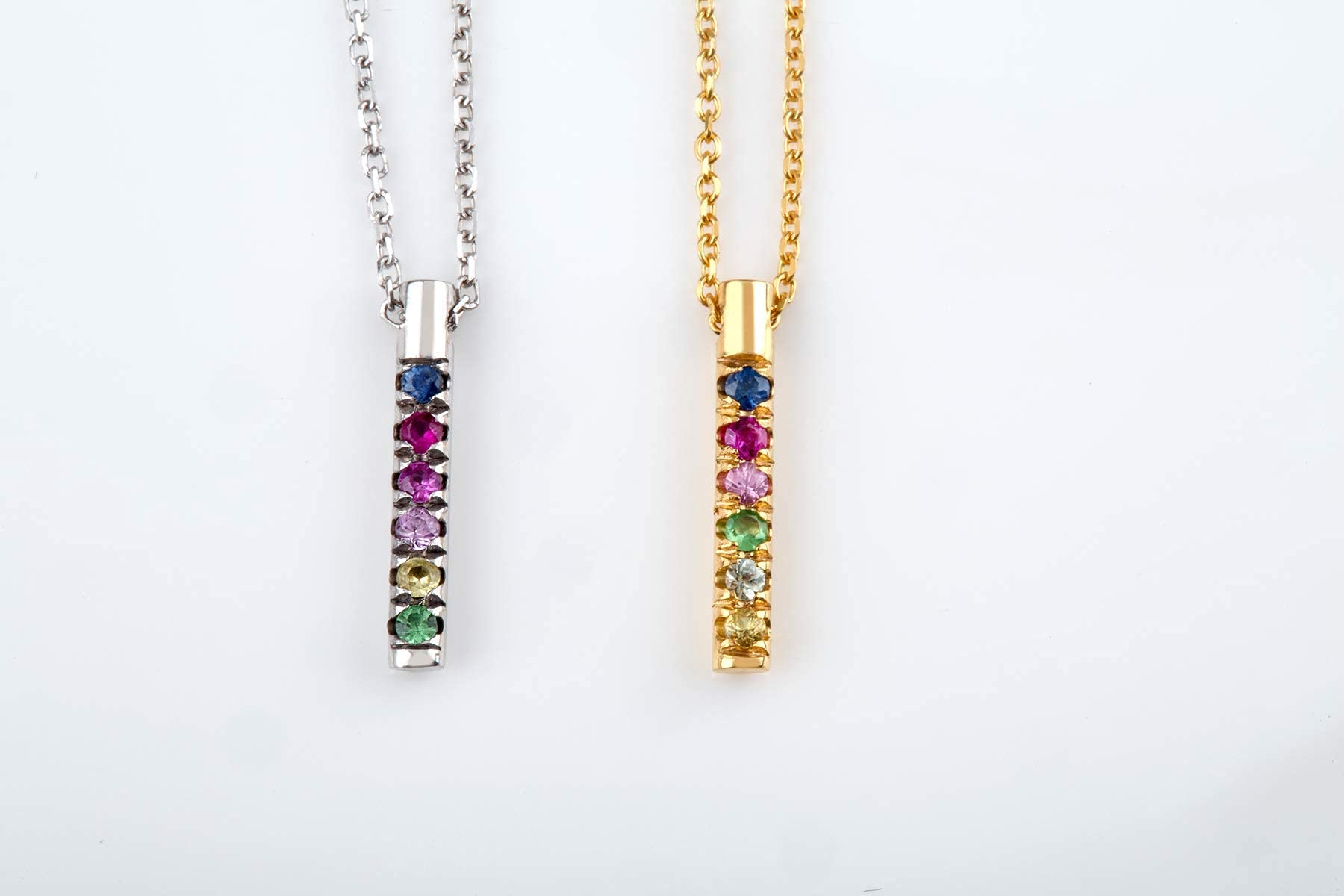 Multi-Color Sapphire Round Bar Necklace in 9K, 14K & 18K Solid Gold - Tiny Rainbow Pendant for Women, Gift for Her | Perfect for Everyday Wear, Date Nights & Special Occasions