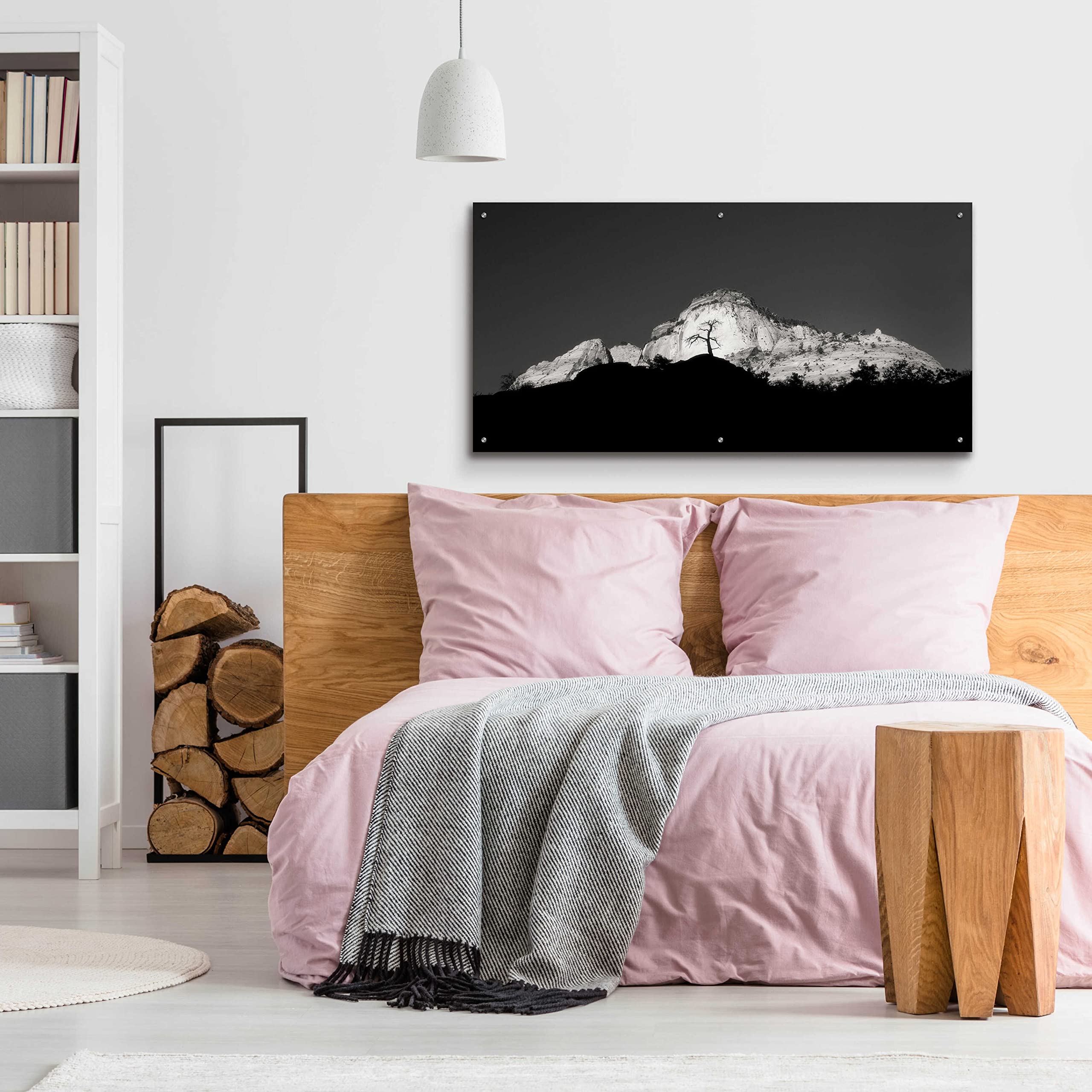 Zion Tree Silhouette Wall Art by Thomas Haney - 48x24 Inch Acrylic Glass Canvas Print - Modern Landscape Painting for Living Room, Bedroom & Office Decor
