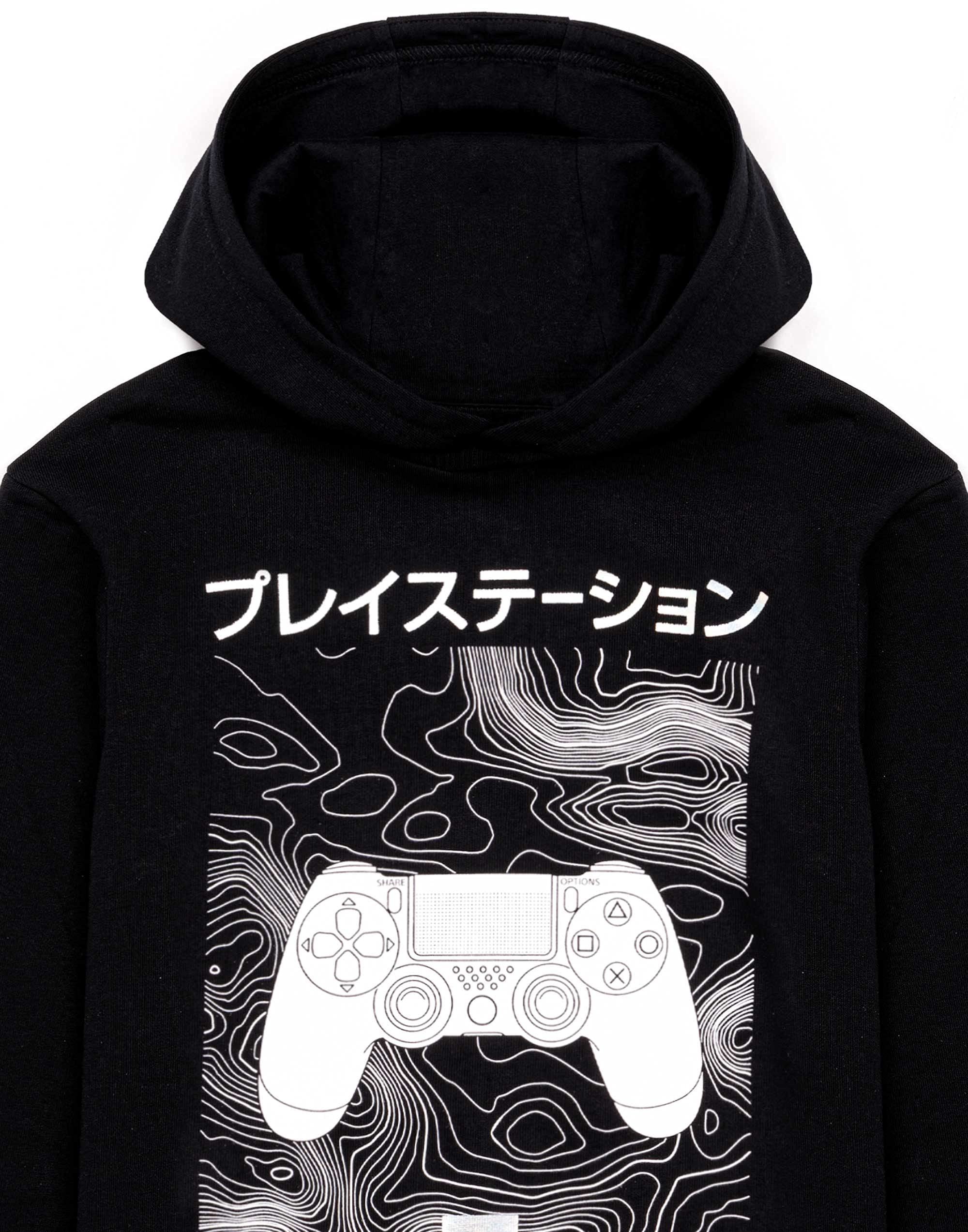 PlayStation Kids Boys Hoodie - Japanese Logo Black Jumper Jacket for Gaming & Casual Wear