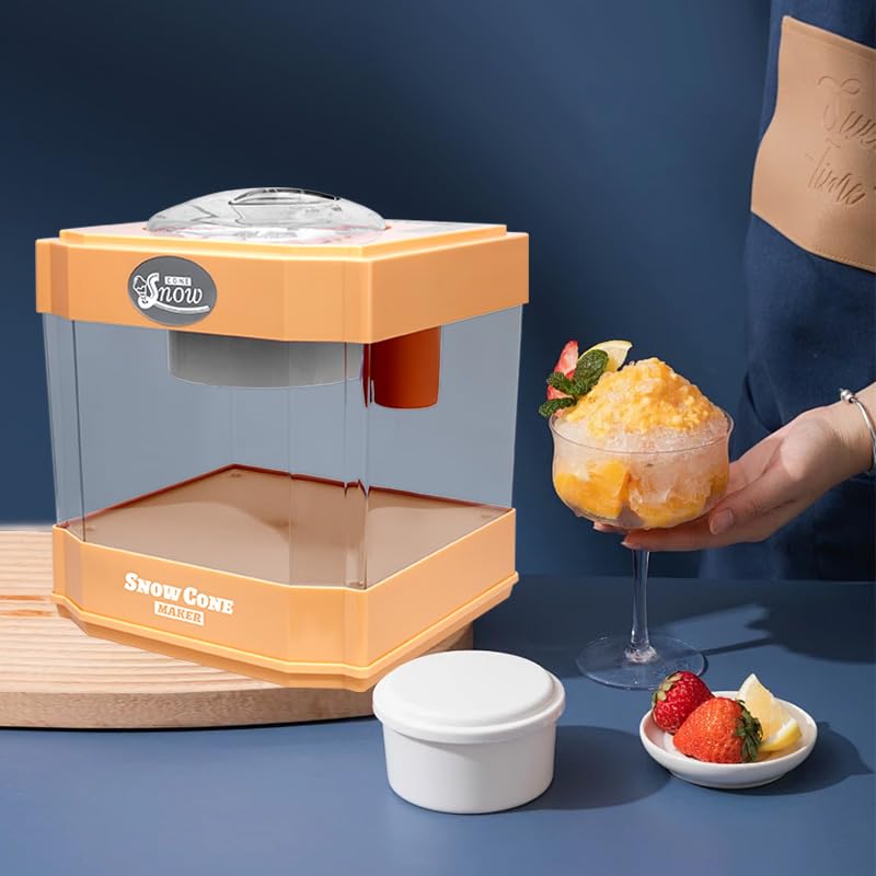 Portable Ice Maker Machine for Slushies & Frozen Drinks - Countertop Shaved Ice Maker with 2 Reusable Cups & Ice Scoop - Perfect for Parties, Summer Treats & Home Bars (Orange)
