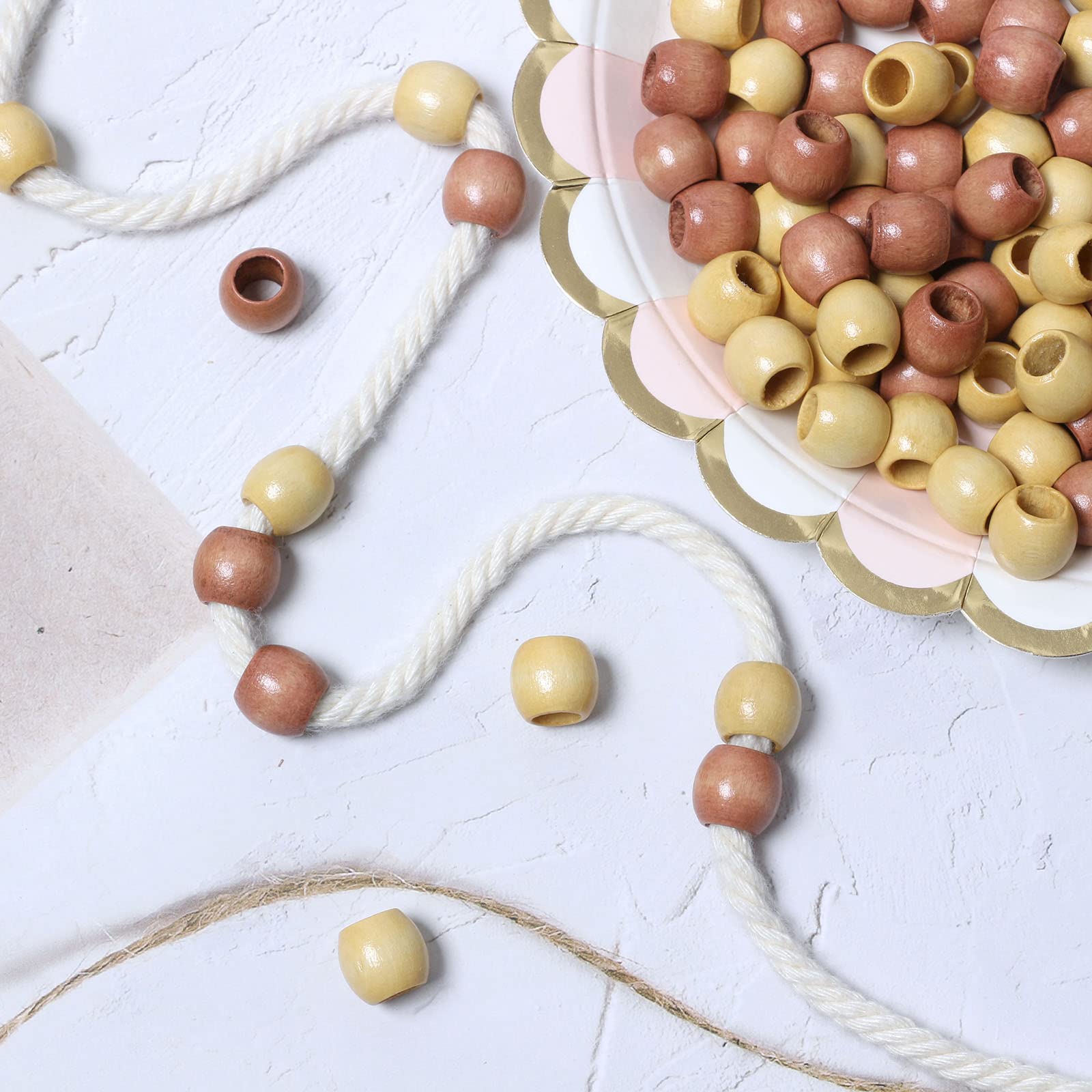 100Pcs 12mm Natural Wood Beads with Large Hole - Perfect for Hair Braiding, Macrame Projects, DIY Jewelry Making - Brown & Light Brown Beads for Bohemian Style Crafts and Home Decor