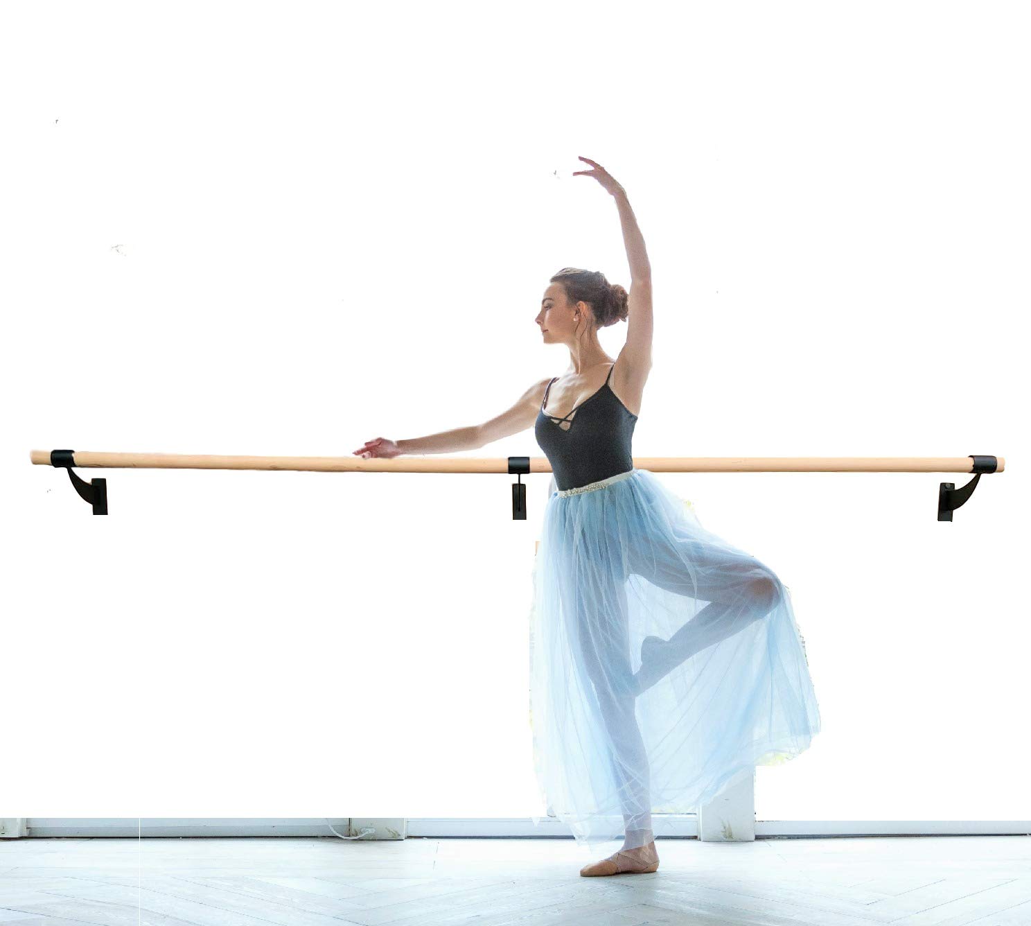 6 FT Black Wall Mount Ballet Barre - 2.0” Diameter Fixed Height Wooden Dance Bar for Home & Studio | Perfect for Ballet Training, Stretching & Dance Practice