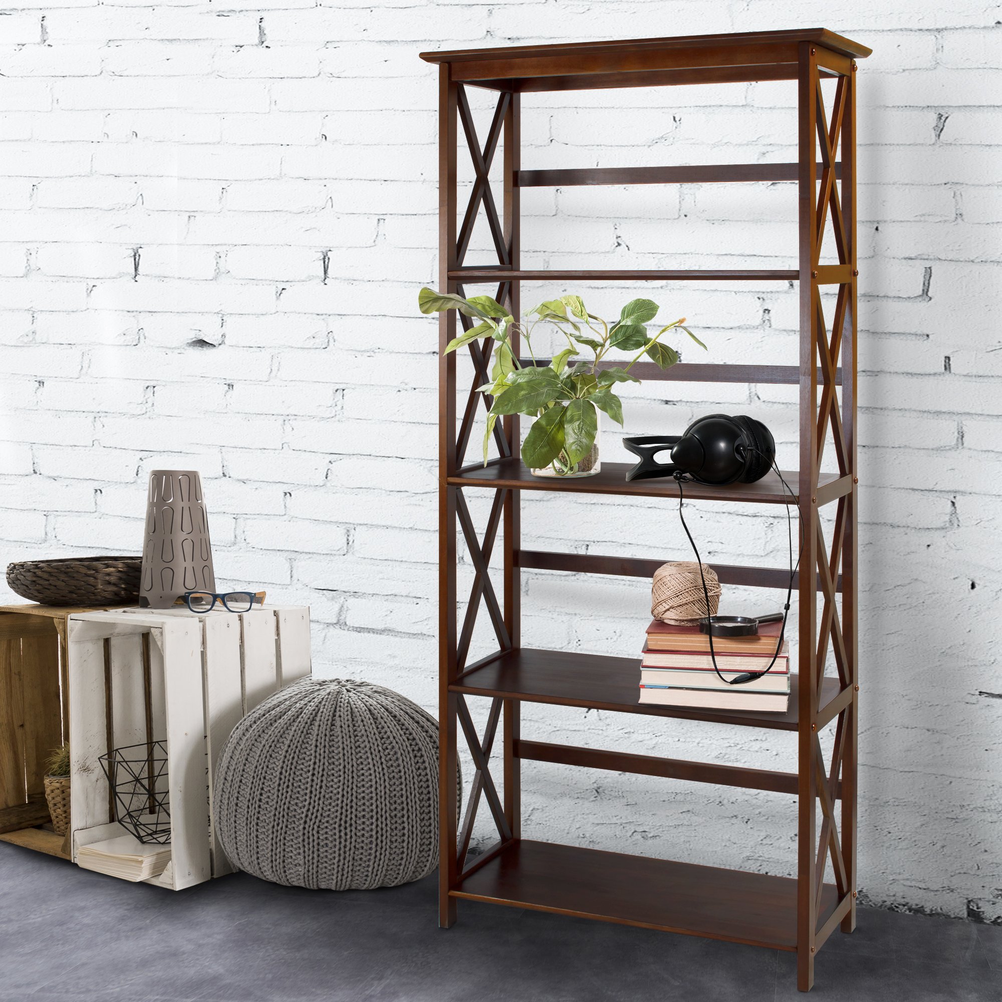 Stylish Wooden Bookshelf for Home & Office - Modern Bookcase with 5-Tier Storage, Perfect for Living Room, Bedroom, or Study - Space-Saving Furniture for Books, Decor & Essentials