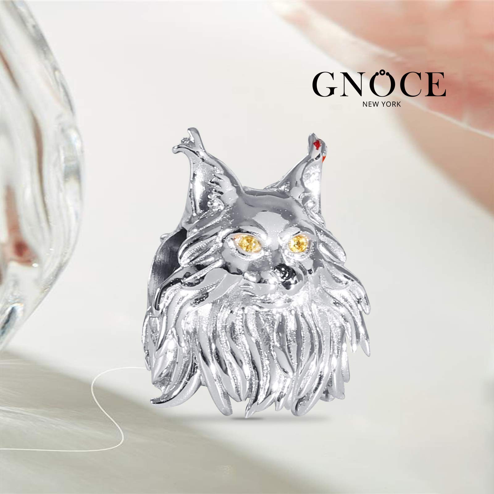 GNOCE Sterling Silver Maine Coon Cat Charm Bead - Handmade Animal Jewelry for Bracelets & Necklaces - Perfect Christmas Gift for Women, Wife, Cat Lovers (Great for Daily Wear, Special Occasions & Gift Giving)