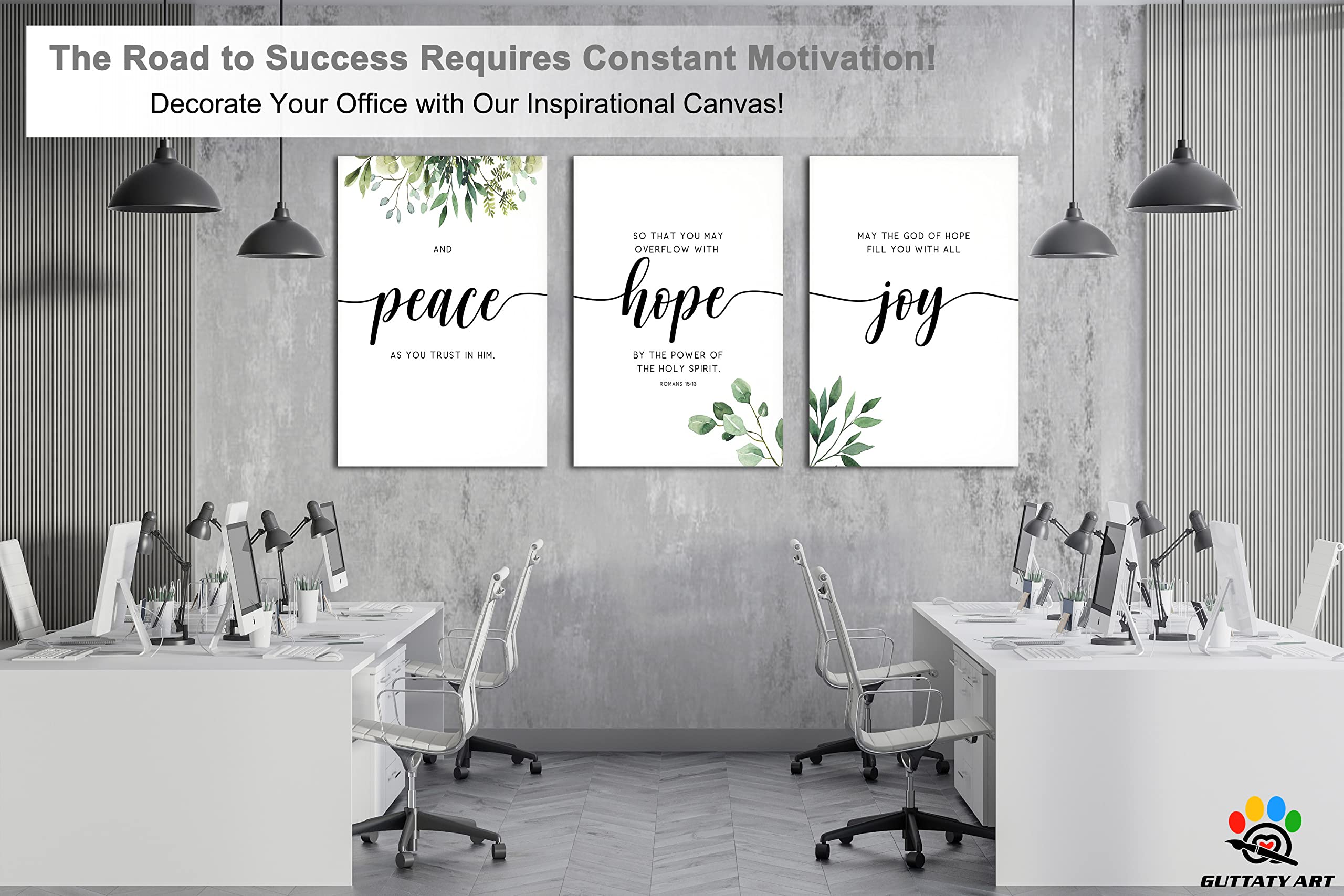 3-Panel Motivational Wall Art for Office & Home - Turquoise Inspirational Quotes Canvas Prints (24”x36”x3Pcs) - Positive Words Poster with Hope, Trust, Faith - Perfect for Office Decor, Living Room & Workspace Motivation
