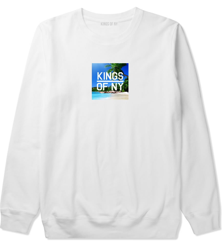Kings Of NY Beach Vacation Box Logo Men's Crewneck Sweatshirt | Casual Streetwear Pullover for Summer Travel & Relaxation