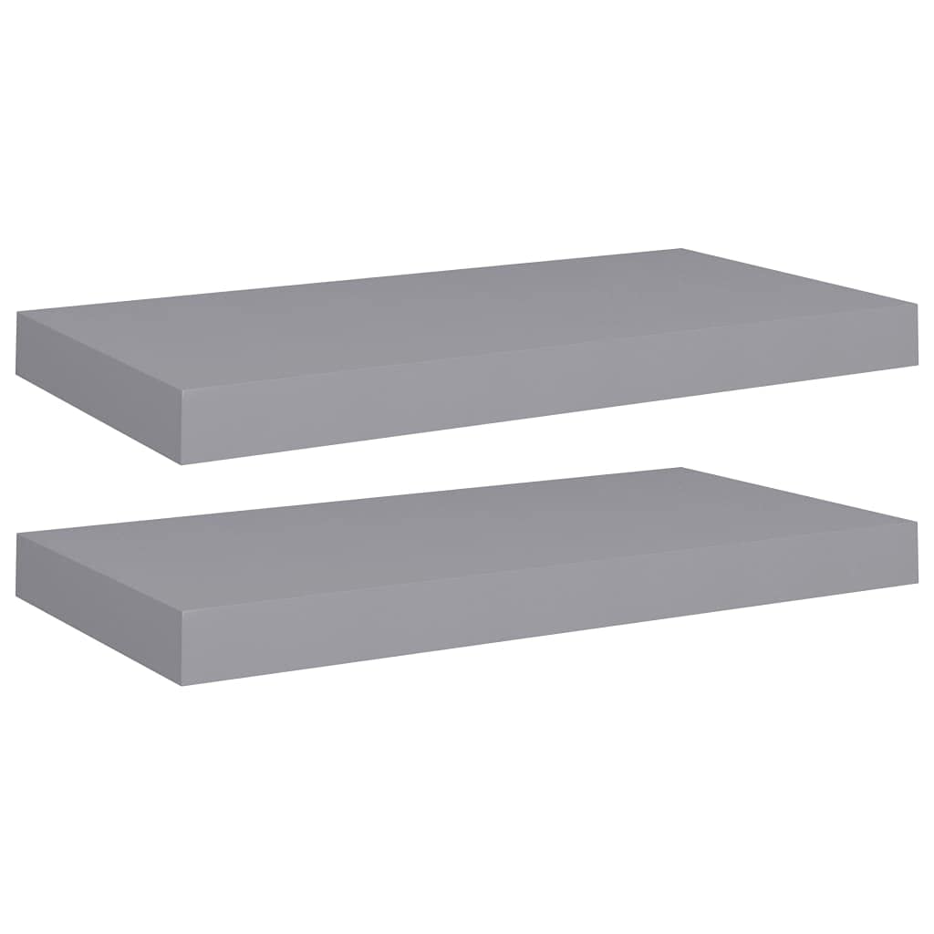 Modern Floating Wall Shelf Set of 2 - Gray MDF Ledge Shelves 19.7