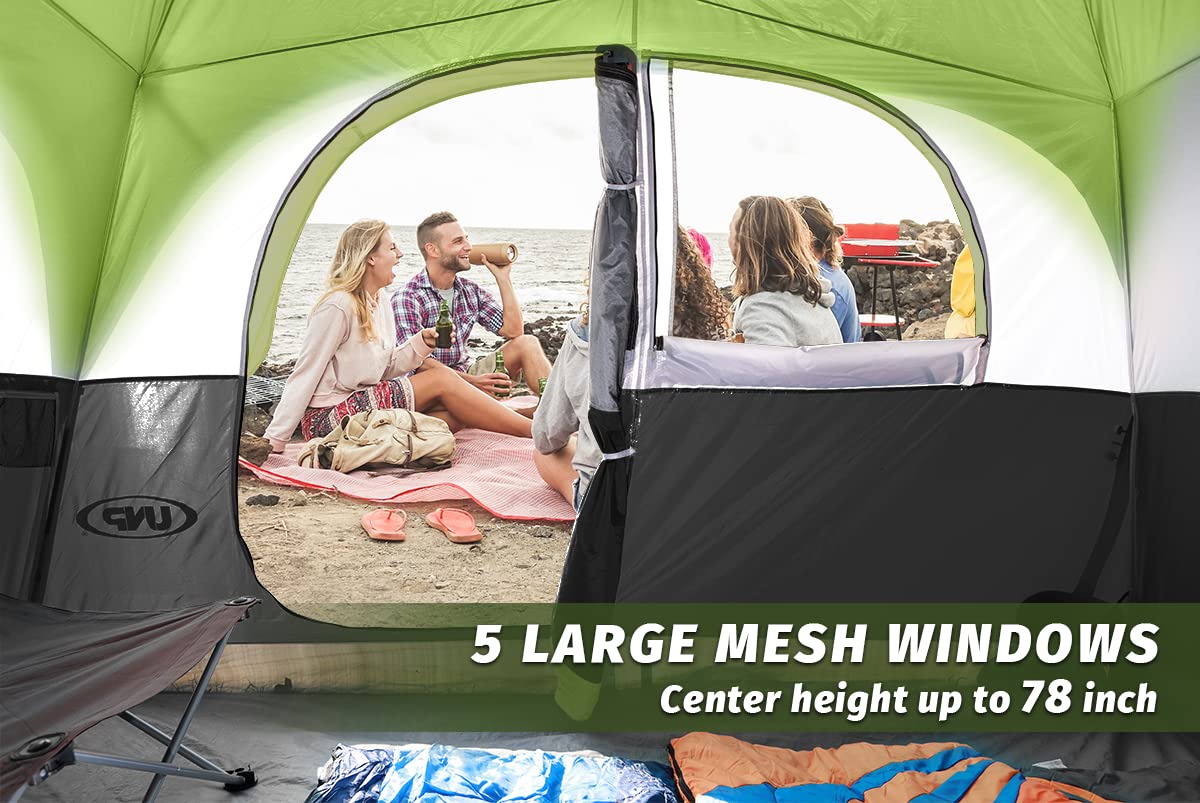 UNP 6-Person Waterproof Windproof Camping Tent - Easy Setup Double Layer Family Tent with 1 Mesh Door & 5 Large Windows (10'x9'x78