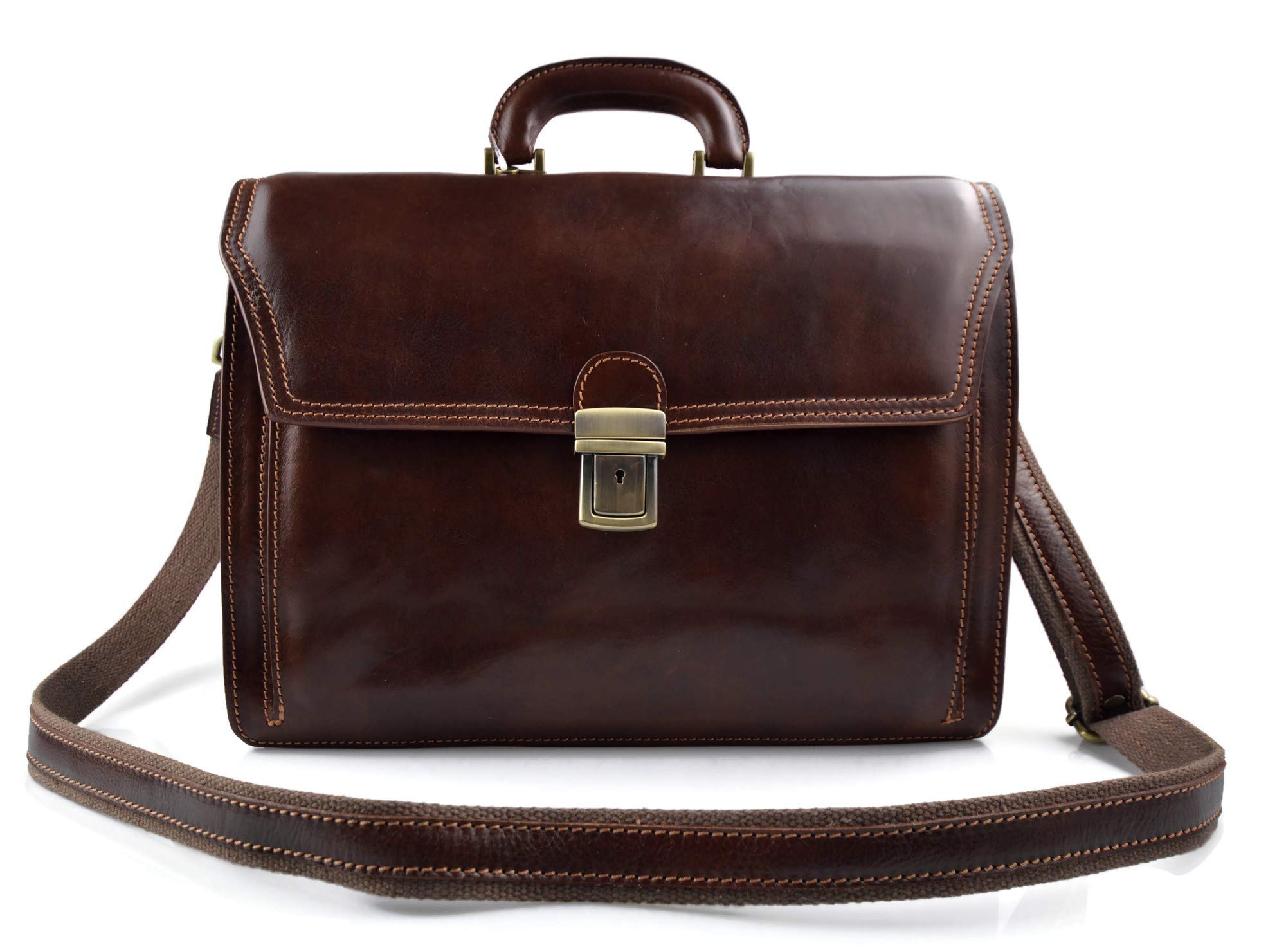 Premium Genuine Leather Briefcase for Men & Women - Professional Office Shoulder Bag, Business Messenger Satchel in Brown - Ideal for Work, Travel & Conference Meetings
