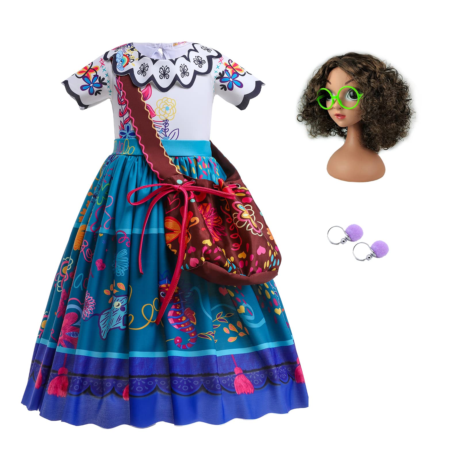 Encant Costume Set for Girls - Isabella, Mirabel, Dolores & Pepa Princess Dress with Floral Wreath | Kids Cosplay Outfit for Halloween, Birthday Parties & Dress-Up Play