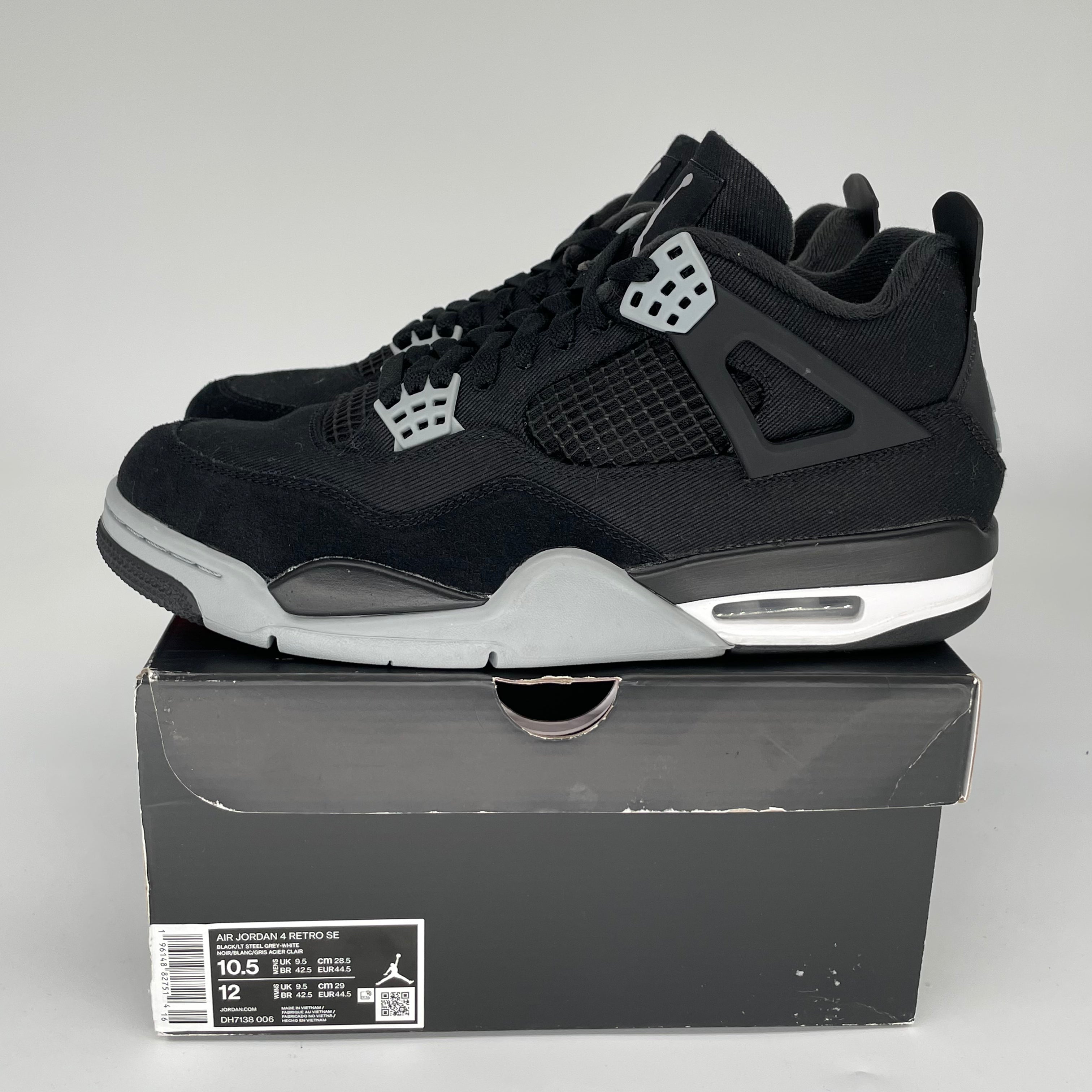 Original Air Jordan 4 Black Canvas Men's Sneakers - Size 10.5 (DH7138-006) | Retro Basketball Shoes for Streetwear & Casual Outfits