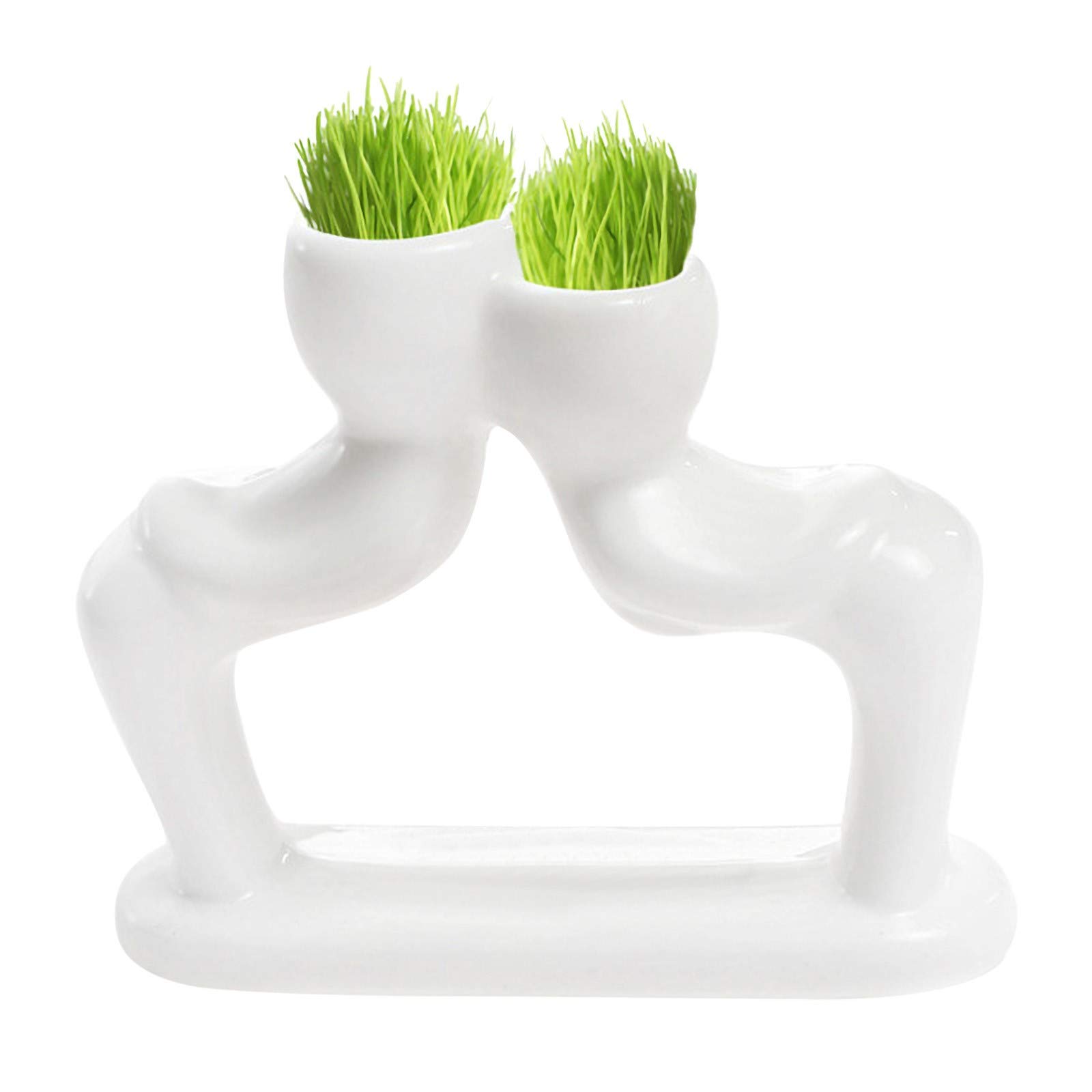 Mini Bonsai Head Grass Doll Planter - Modern White Ceramic Flower Pot for Succulents, Cacti & Small Plants - Perfect for Home Decor, Office Desk & Garden Decorations