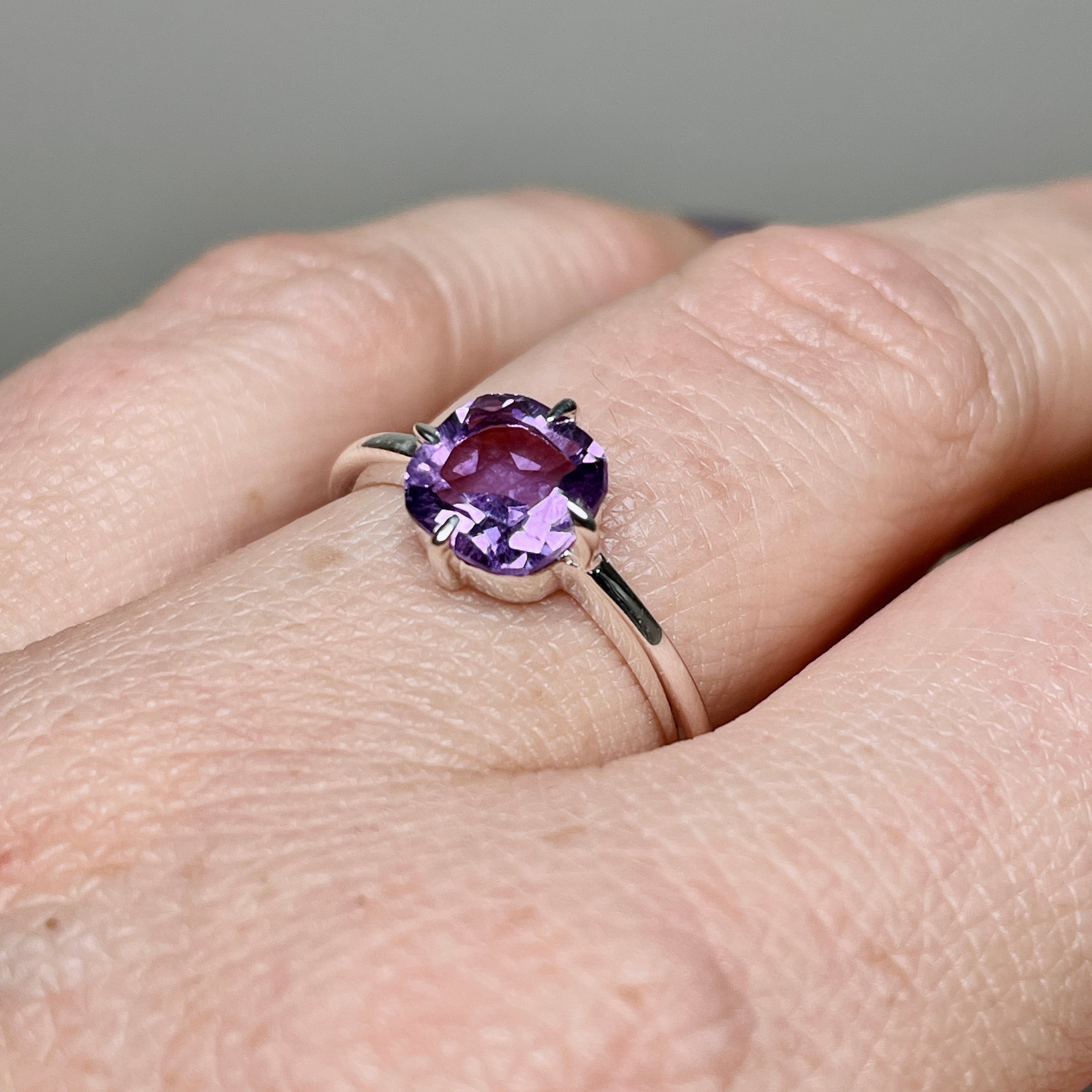Amethyst Faceted Square Solitaire Ring R4806 - Elegant Purple Gemstone Jewelry for Women, Perfect for Engagement, Wedding & Special Occasions
