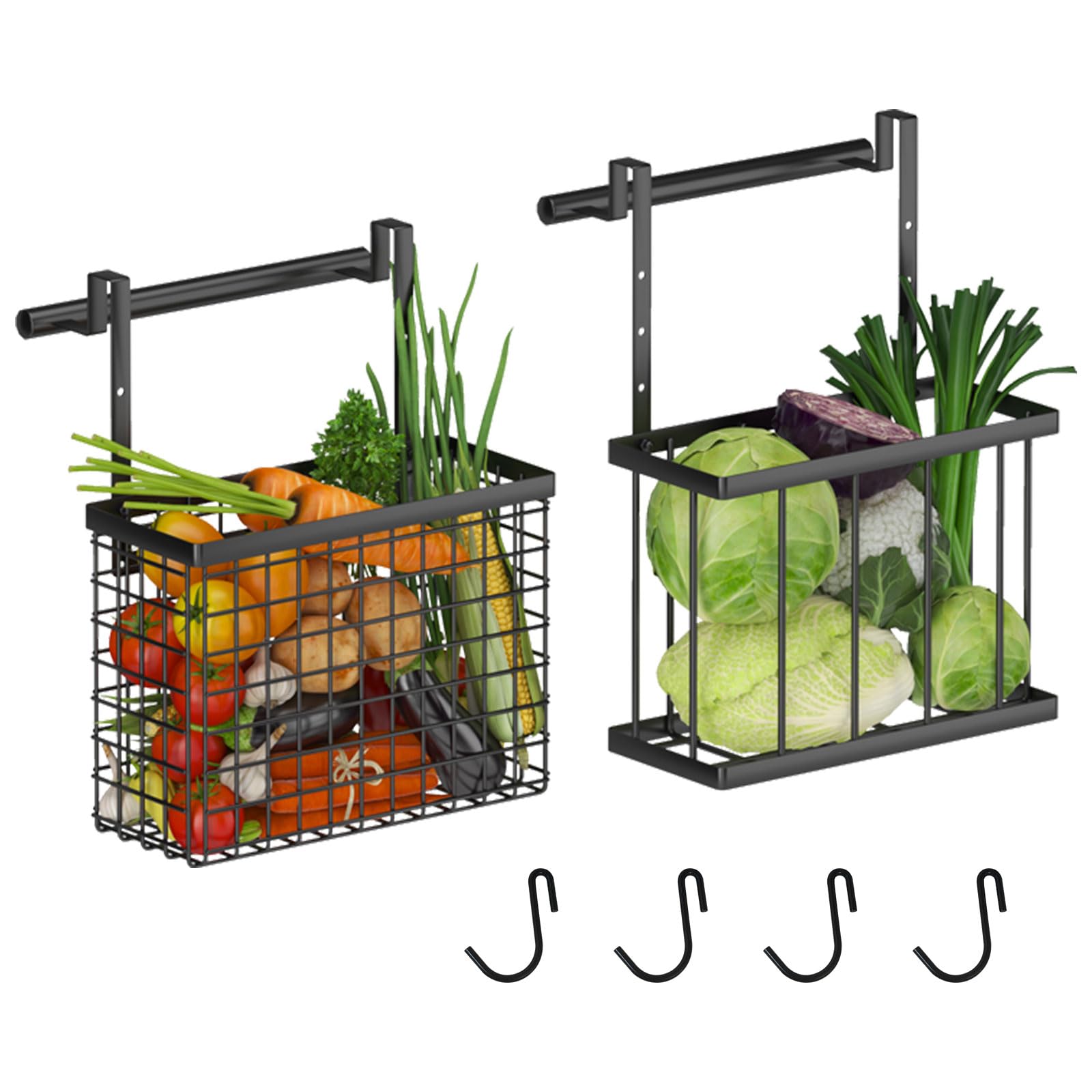 2 Pack Kitchen Cabinet Door Organizer with Towel Bar & 4 S-Hooks - Space Saving Storage for Cutting Boards, Spices & Utensils - Perfect for Pantry, Bathroom & Small Kitchen Organization
