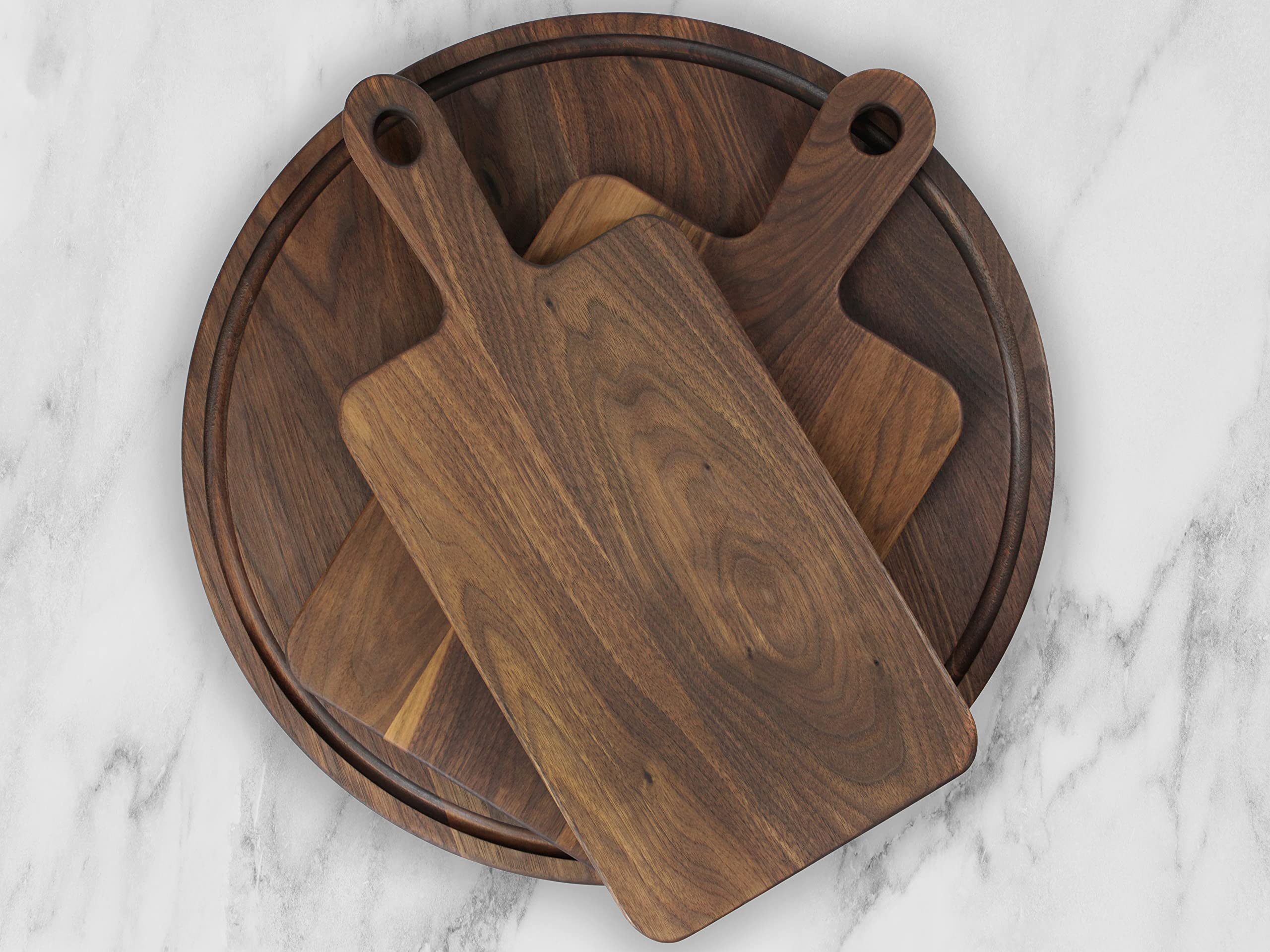 Premium Walnut Wood Cutting Board Set of 3 - Natural Wooden Cheese & Charcuterie Boards with Food-Safe Wax - Perfect for Entertaining, Serving Charcuterie, Cheese Platters & Gourmet Food Presentation