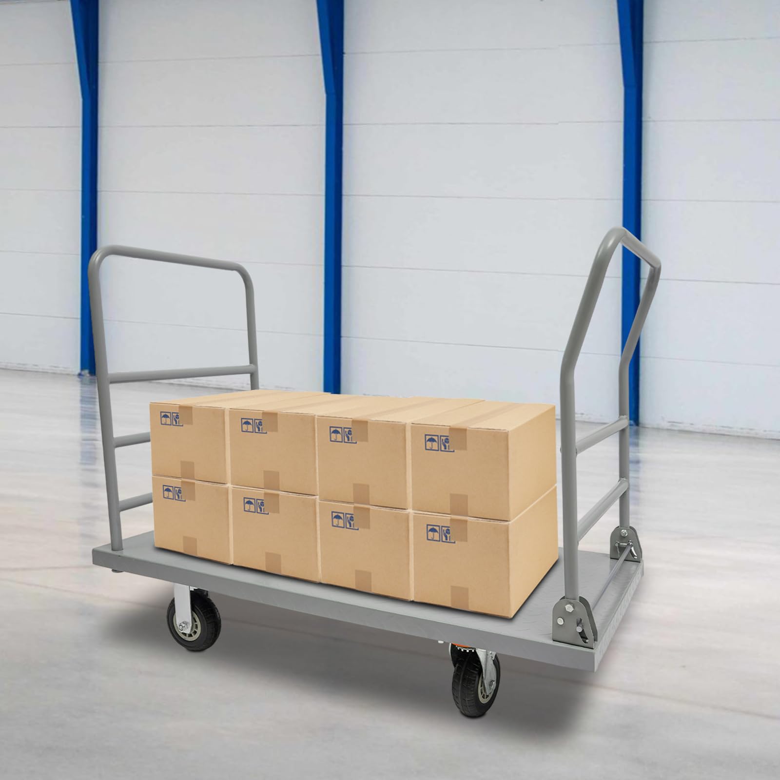 48in x 24in Heavy Duty Platform Truck Cart - 2200LBS Capacity Foldable Push Cart Dolly with 6'' Wheels & Detachable Rear Guardrail | Steel Moving Platform Truck for Warehouse, Home & Industrial Use