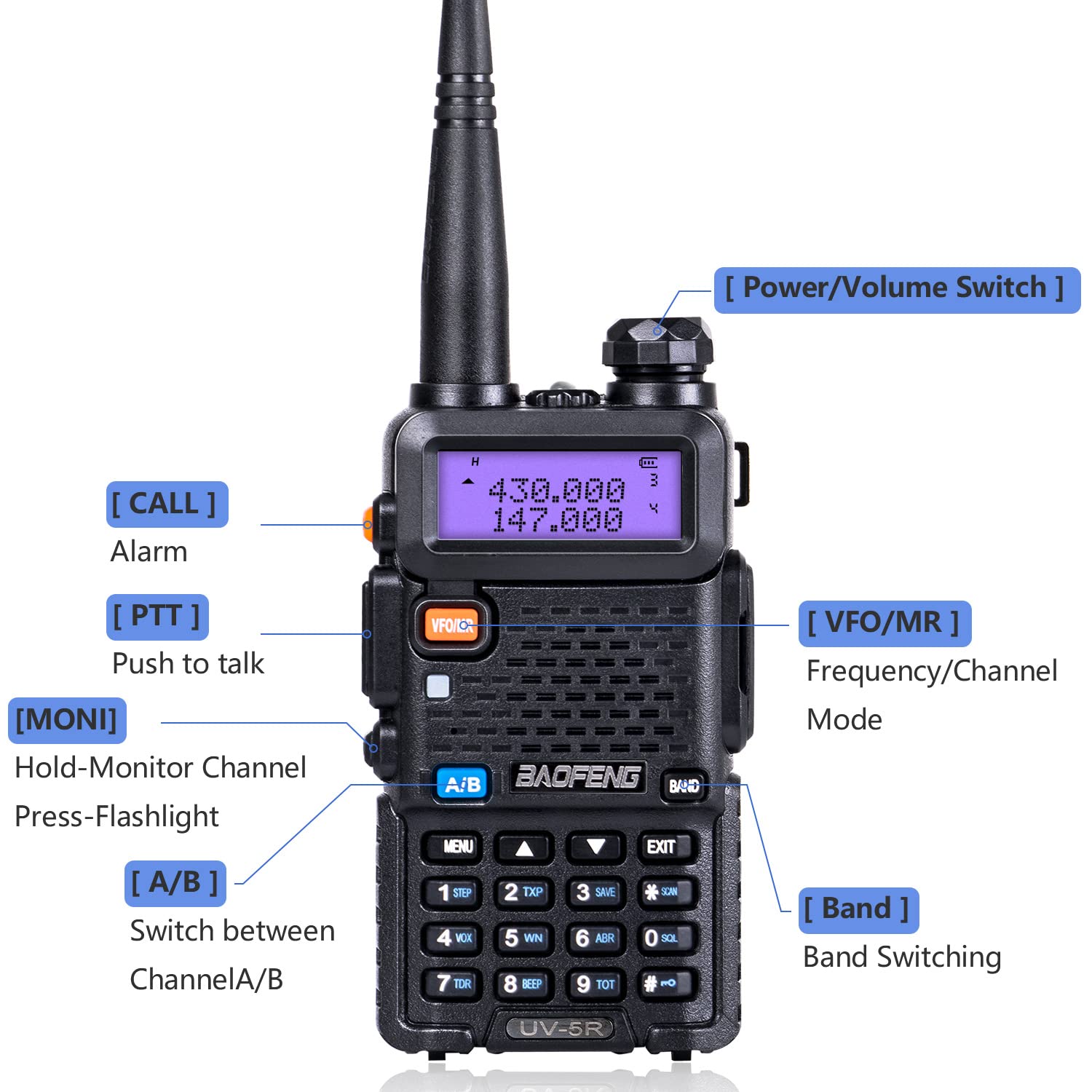 BaoFeng UV-5R 8W Dual Band Ham Radio (6 Pack) 144-148MHz/420-450MHz with Programming Cable & 12x 1800mAh Batteries - Walkie Talkie for Outdoor Adventures, Emergency Communication, and Group Activities