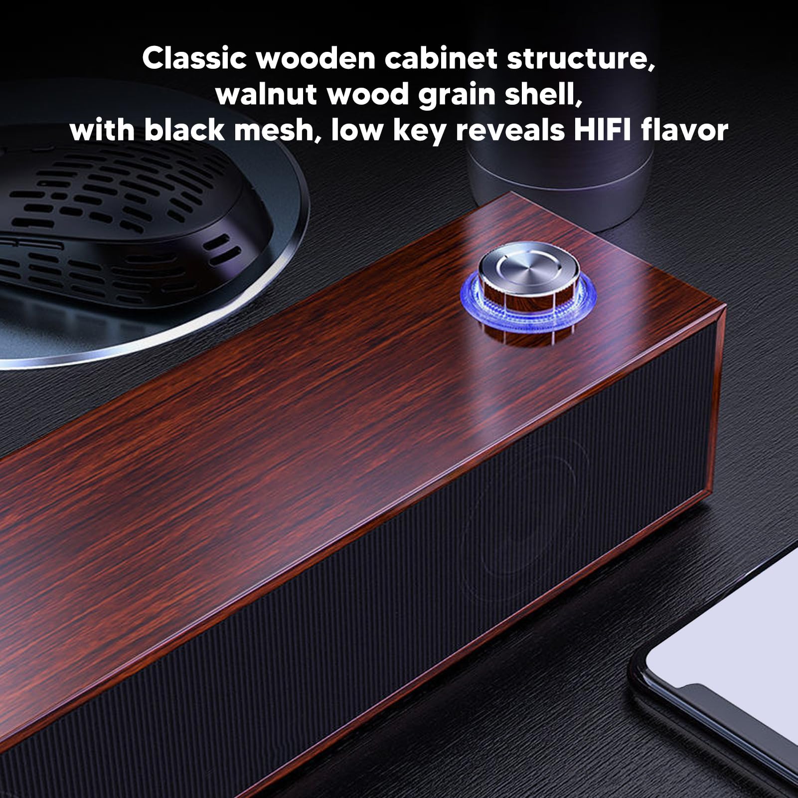 Annadue Wooden HiFi Stereo Computer Speakers - USB Powered Desktop Soundbar with AUX Input, Wired PC Speakers for Laptop, Monitor, Tablets - Perfect for Home Office, Gaming, and Multimedia Use