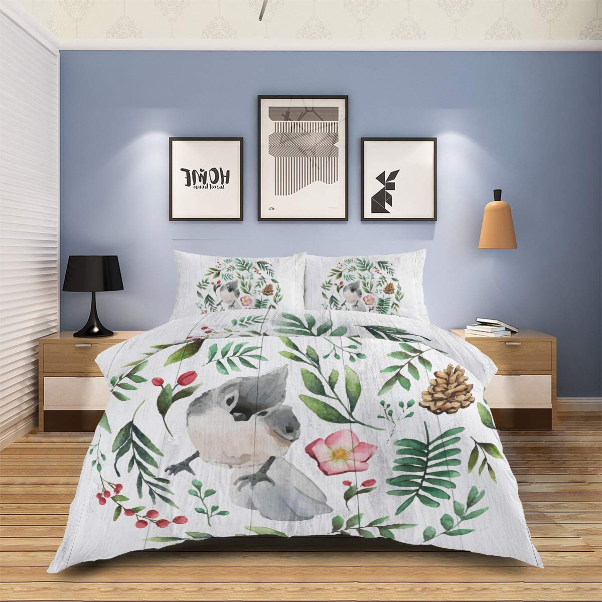 4 Pieces Christmas Cardinal and Evergreen Leaves Duvet Cover Set - California King Size Luxury Soft Bedding Set with Decorative Pillowcases and Pine Cones Design | Perfect for Holiday Home Decor, Cozy Winter Bedroom, and Festive Gift Giving