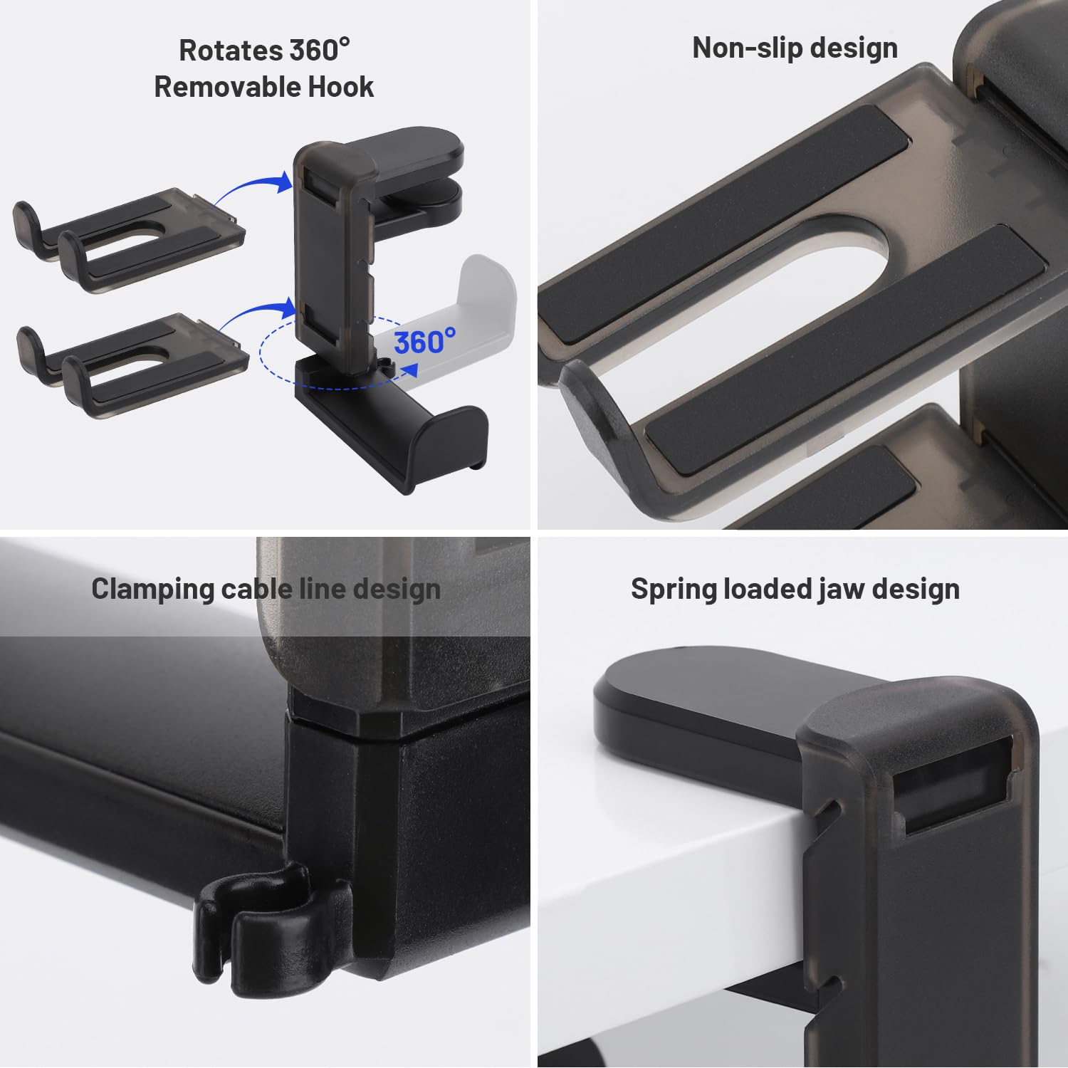 Universal 3-in-1 Under Desk Gaming Headset Stand & Controller Holder - Adjustable Swivel Arm Clamp for PC, PS5, Xbox Accessories (Black) | Perfect for Organized Gaming Setup & Space-Saving Workstation