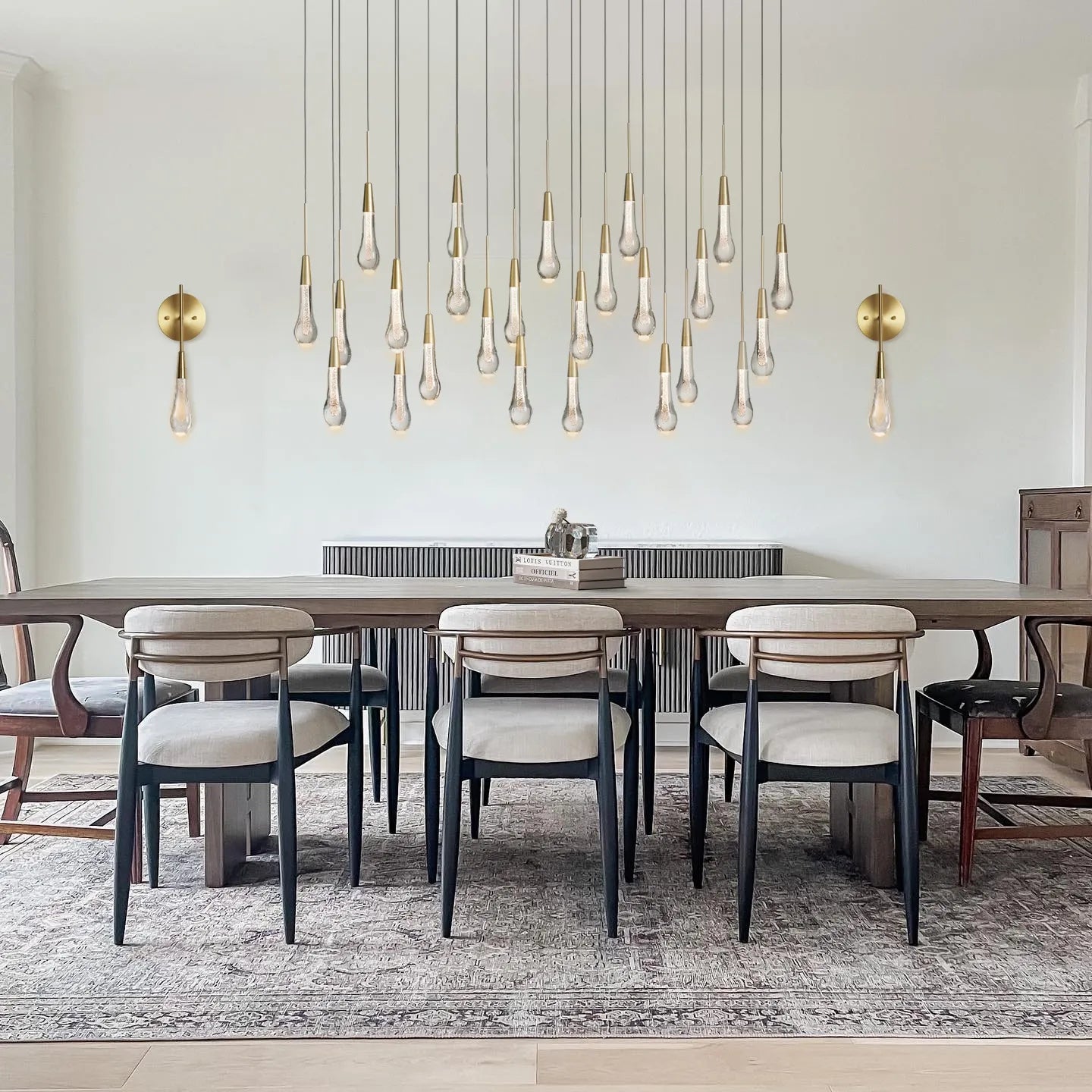 Elegant Solitaire Linear Chandelier - 37'', 50'', 70'', 87'' Sizes - 120W LED Lighting Fixture for Modern Dining Room, Kitchen Island & Living Room Decor