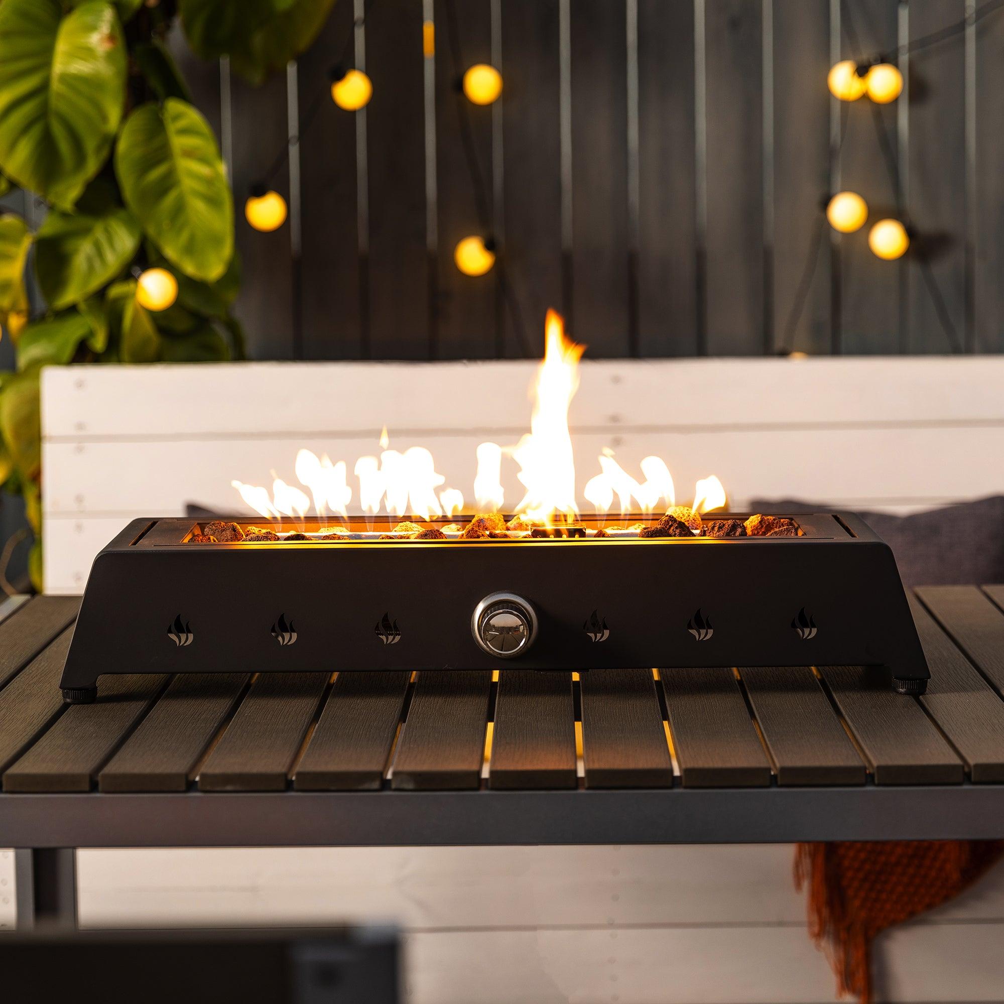28 Inch Portable Tabletop Fire Pit - Propane Gas Fire Pit with Quick Connect Joint, Glass Wind Guard & Lava Rocks for Outdoor Patio, Deck, Backyard, Camping & Picnic Use