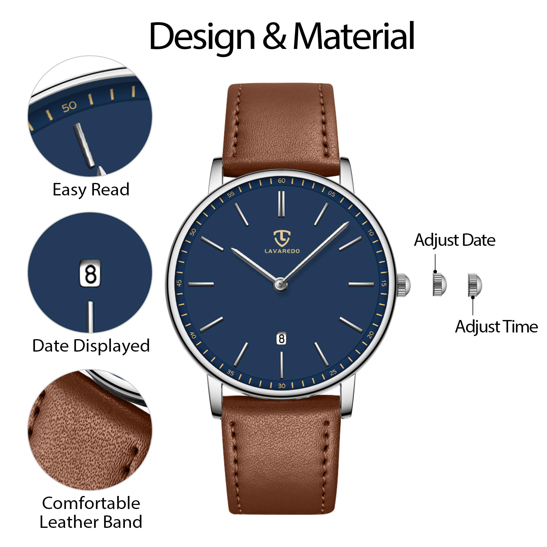 BEN NEVIS Men's Minimalist Analog Watch with Date Display & Genuine Leather Strap - Stylish Casual & Business Wristwatch for Office, Dating & Everyday Wear