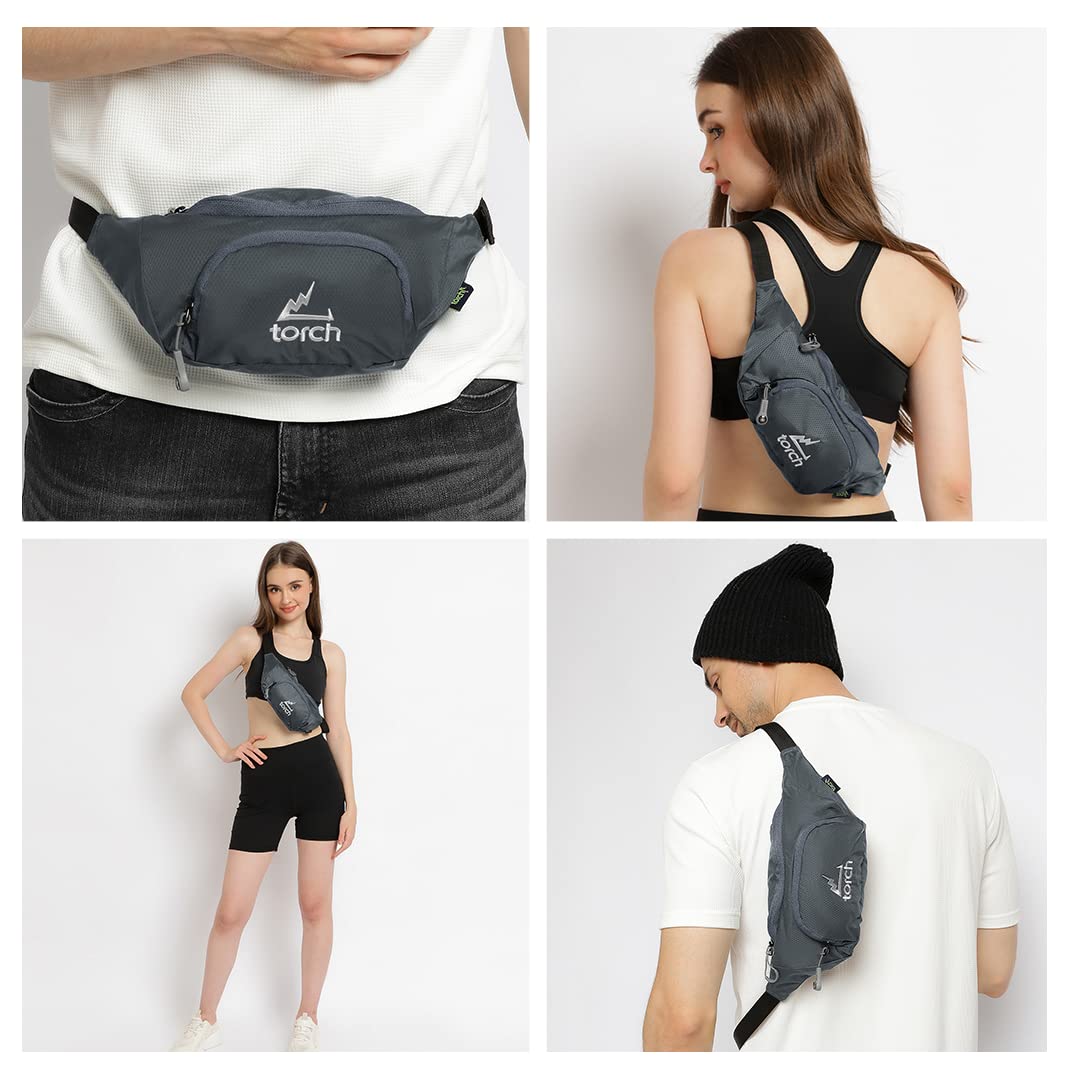 TORCH Men's Fanny Pack - Lightweight Waist Bag with Compass for Survival, Gym, Running, Hiking & Cycling - Perfect for Outdoor Adventures, Dog Walking & Travel - Vallejo (Grey)